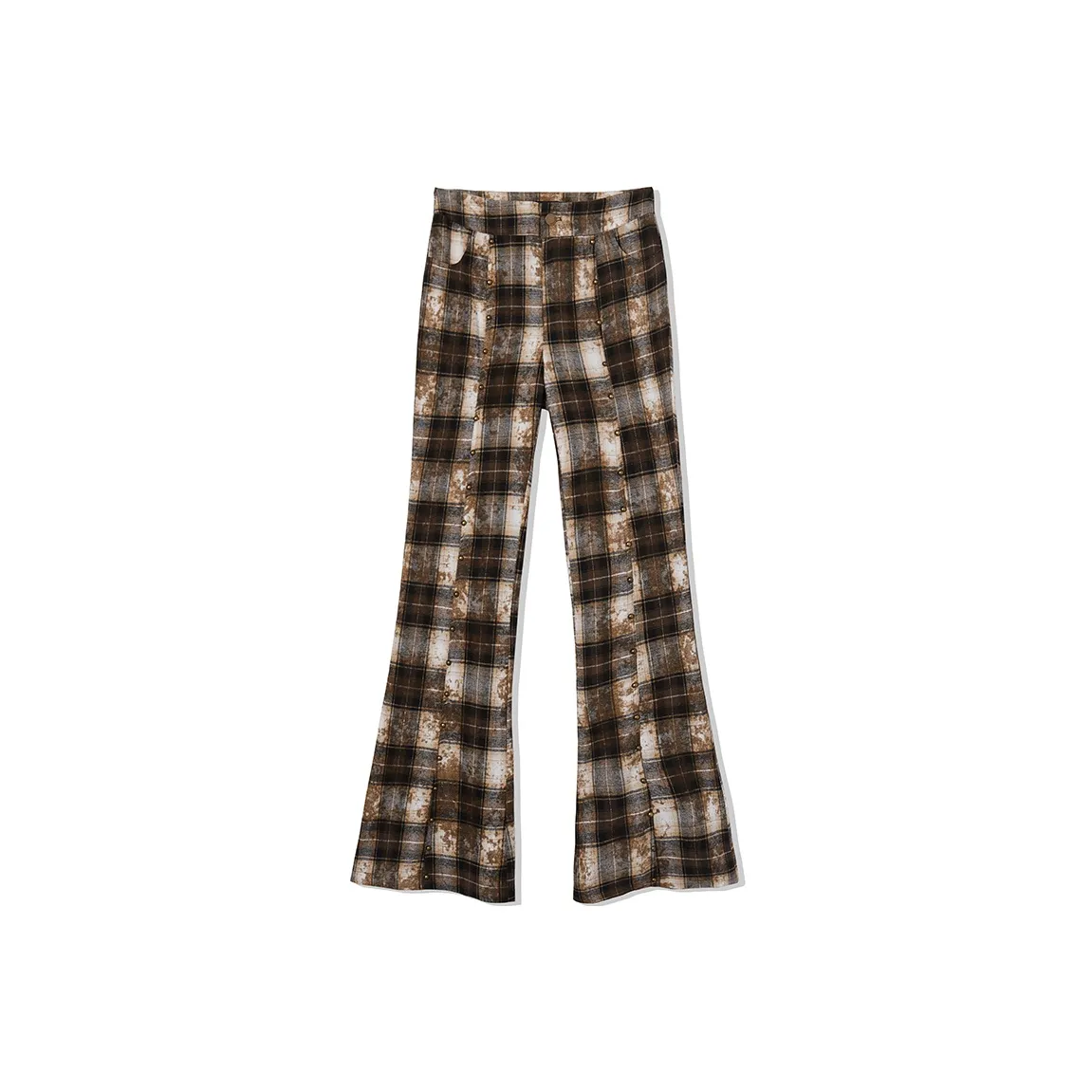 LA CRAWFISH Casual Pants Women's Yellow Coffee Plaid