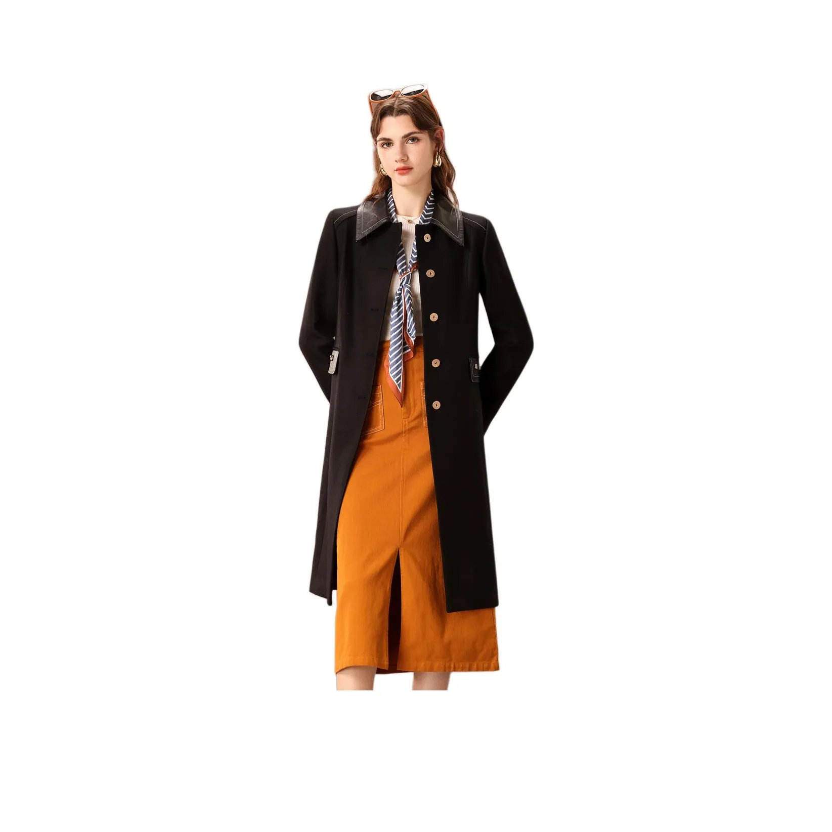 FENHONGMALI Тренчкот Женский Черный