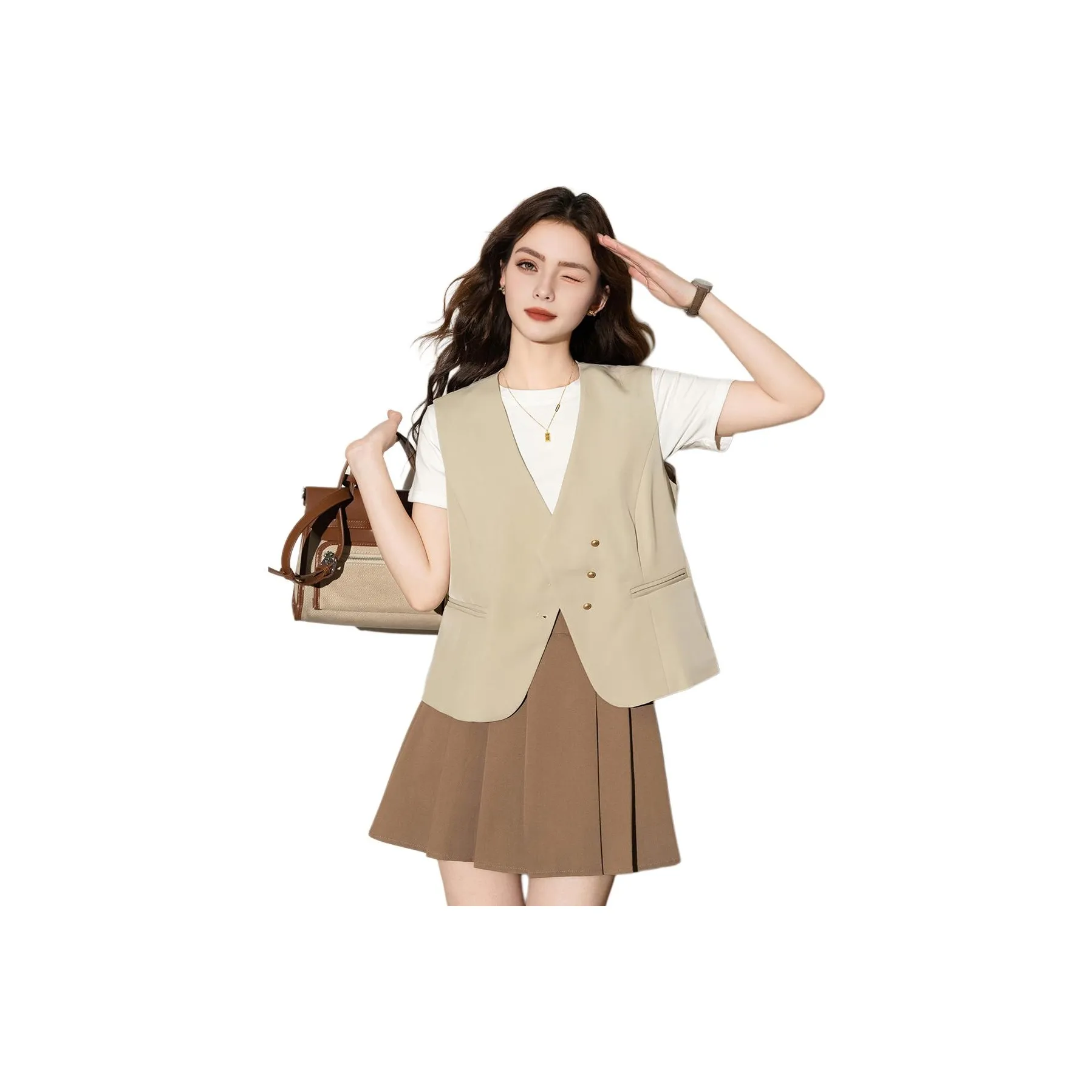 FAWENXIANGZI Жилет Женский Светлый Хаки