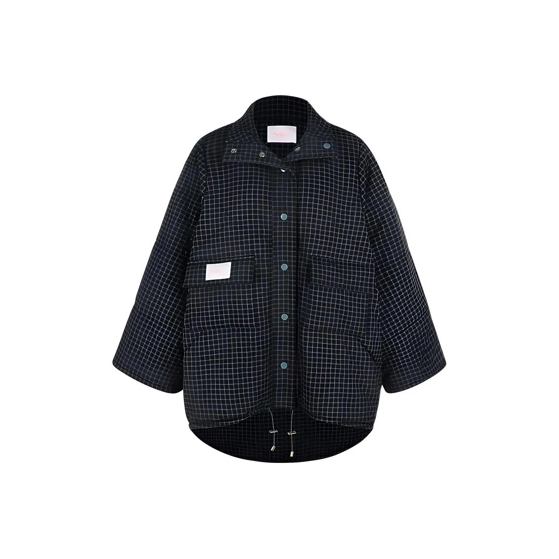 Selkie Collection FW24 Puffer Jacket Women's Navy Blue Base Checkerboard Pattern Print