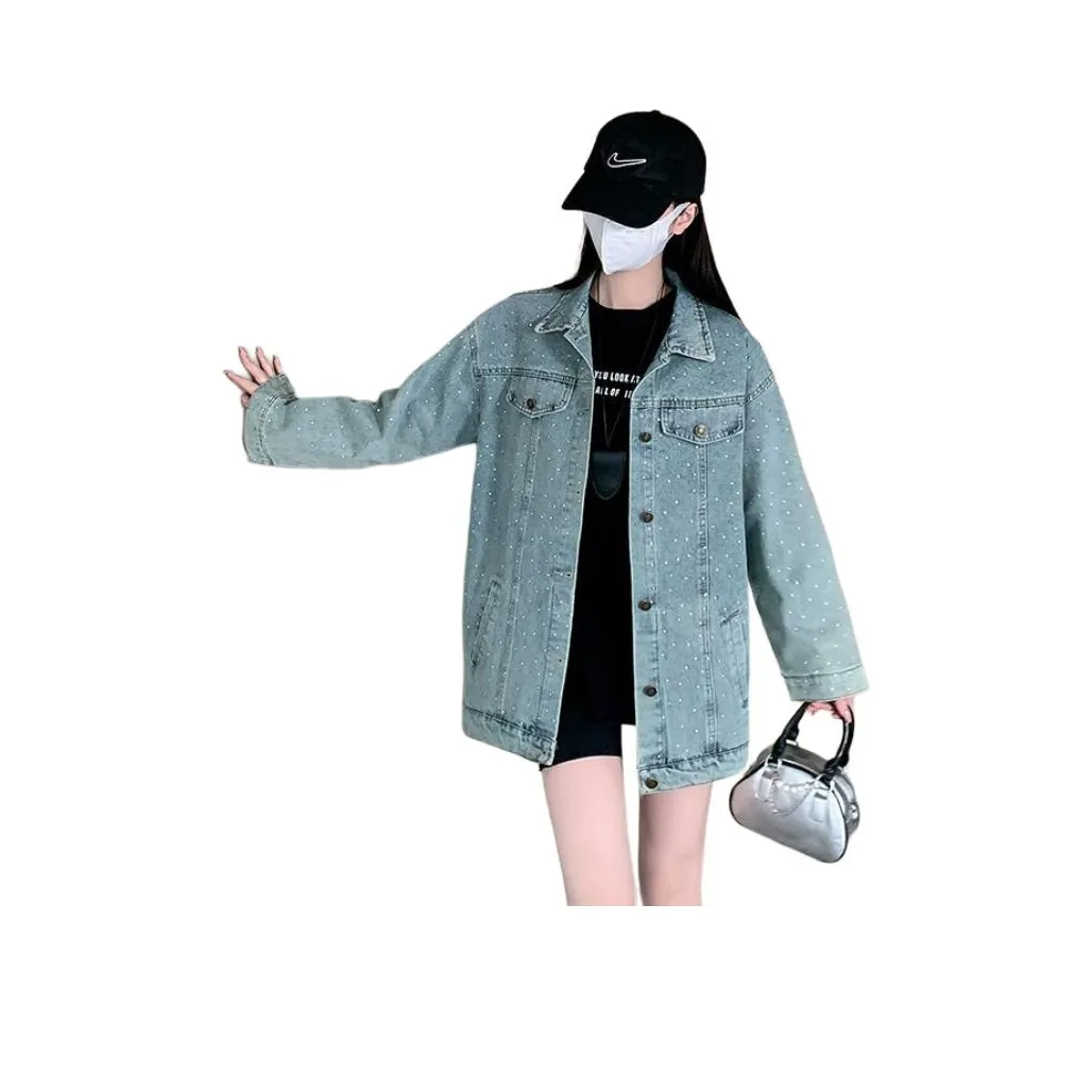 ABBY GODDESS Свободный крой корейский стиль украшенный джинсовая куртка женская