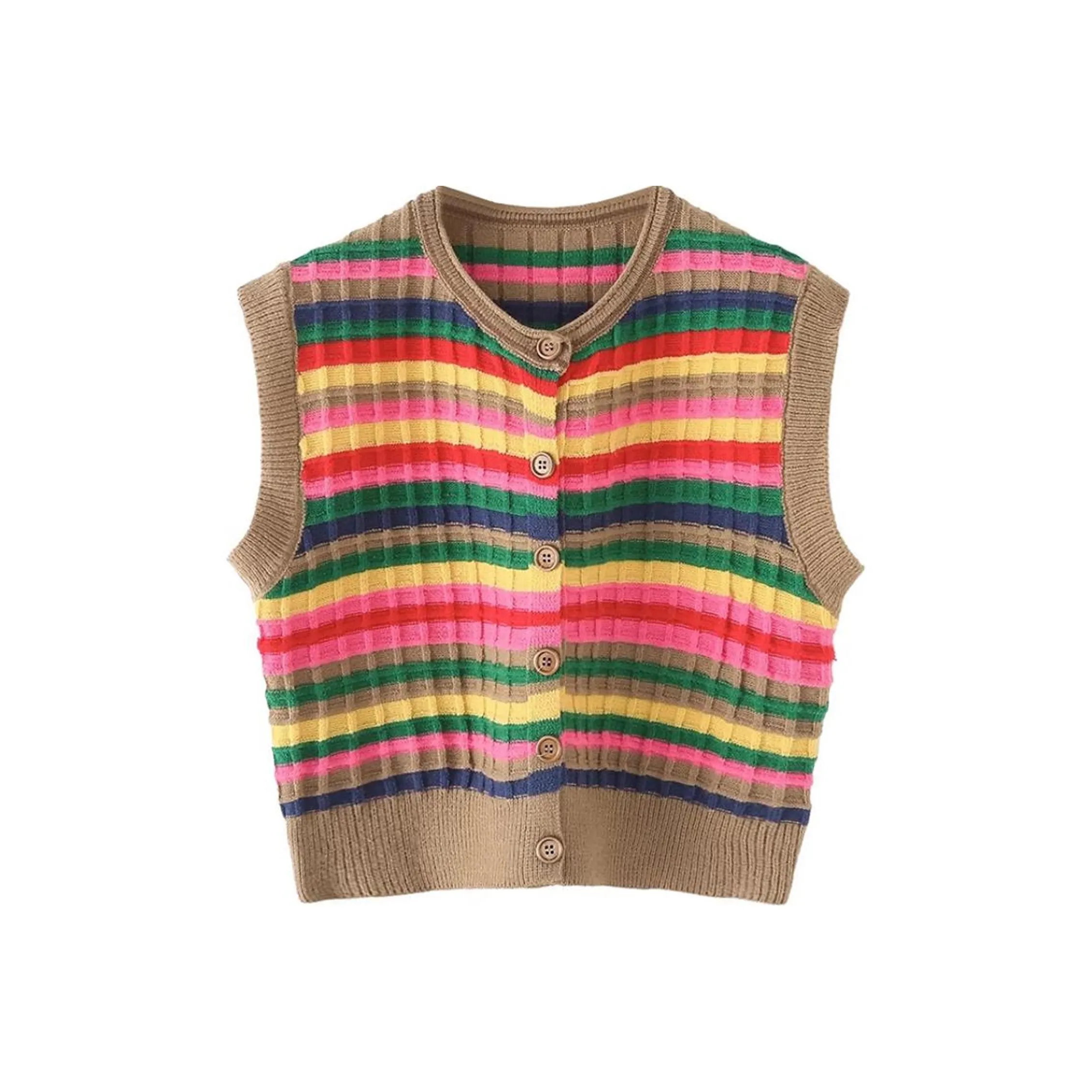 Wbwq Жилет Женские Радужный Полосы