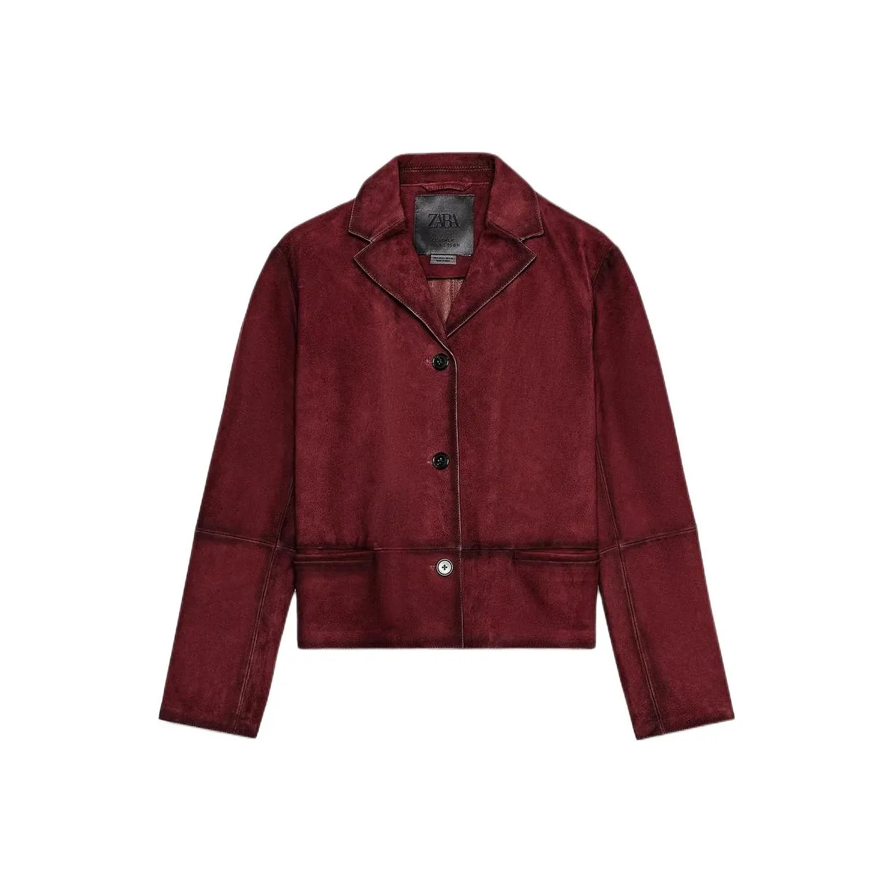 ZARA ZW Series Leather Jacket Women's Burgundy