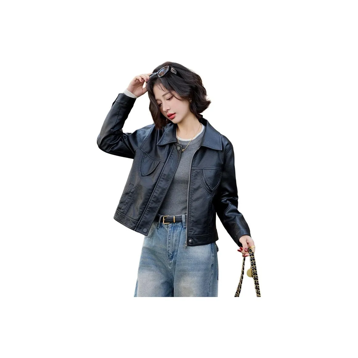 Yi Mengyuan Кожа Куртка Пальто Женские