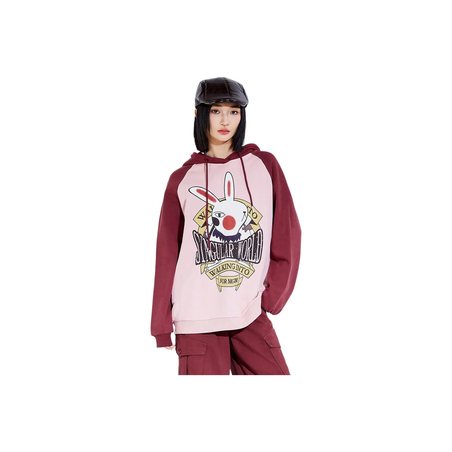 MUGUOGUOMU Весенний Осенний Свитшот Свободного кроя Женский Розовый