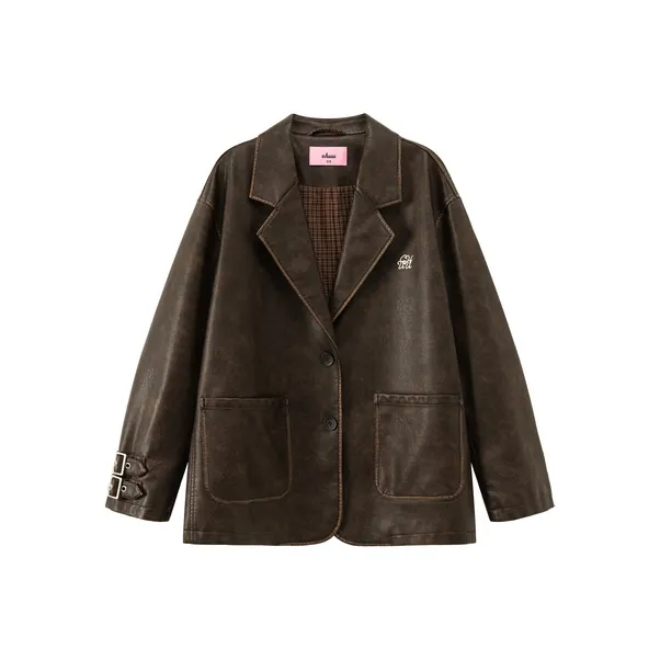 CHUU Кожа Куртка Женская Красно-коричневая