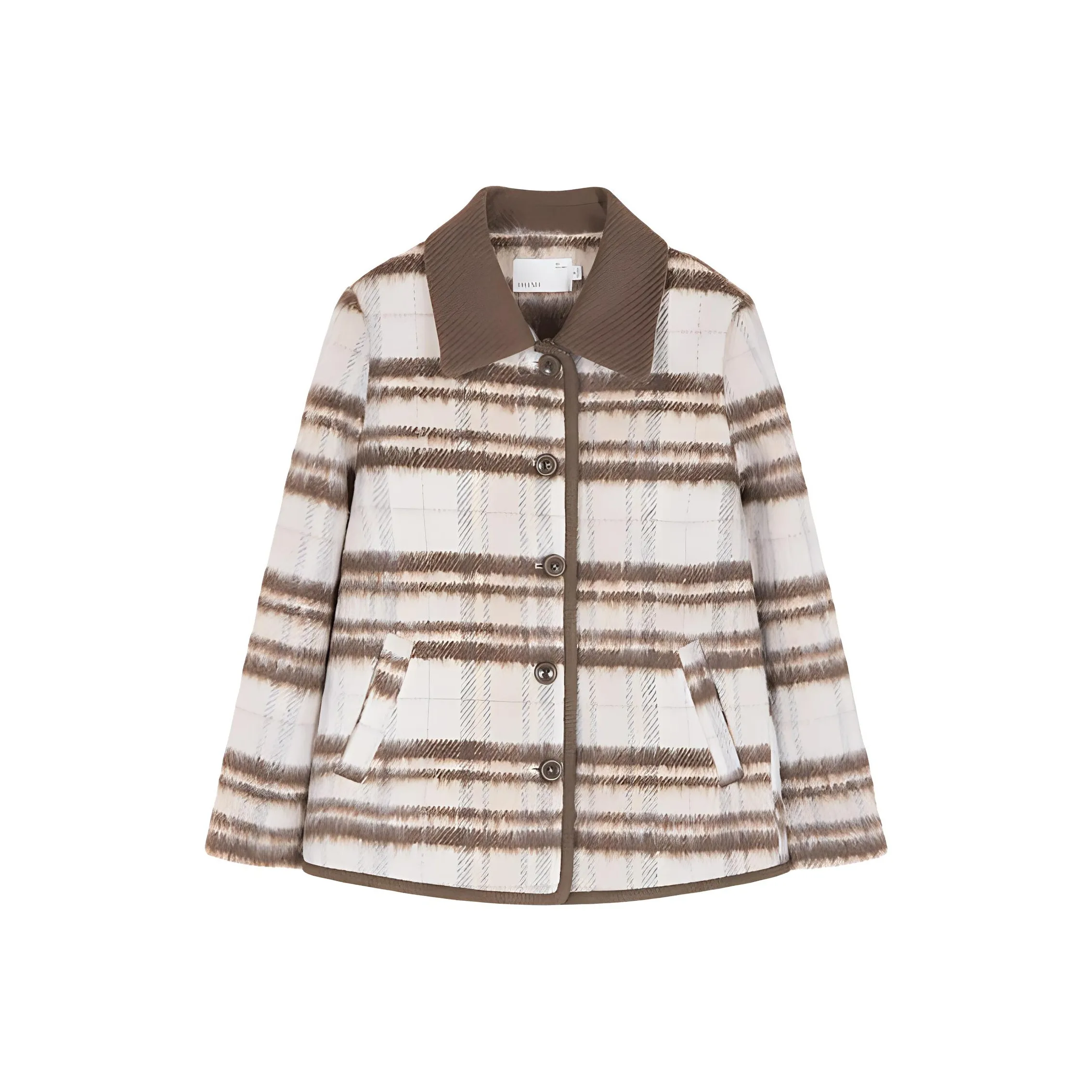 IHIMI Хлопковый пуховик женский бежевый кофейный в клетку
