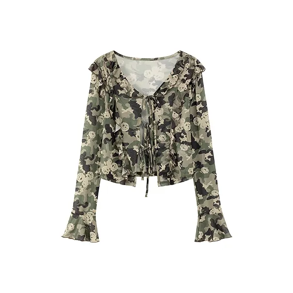 CHUU Cropped Coat Women's Green Camouflage