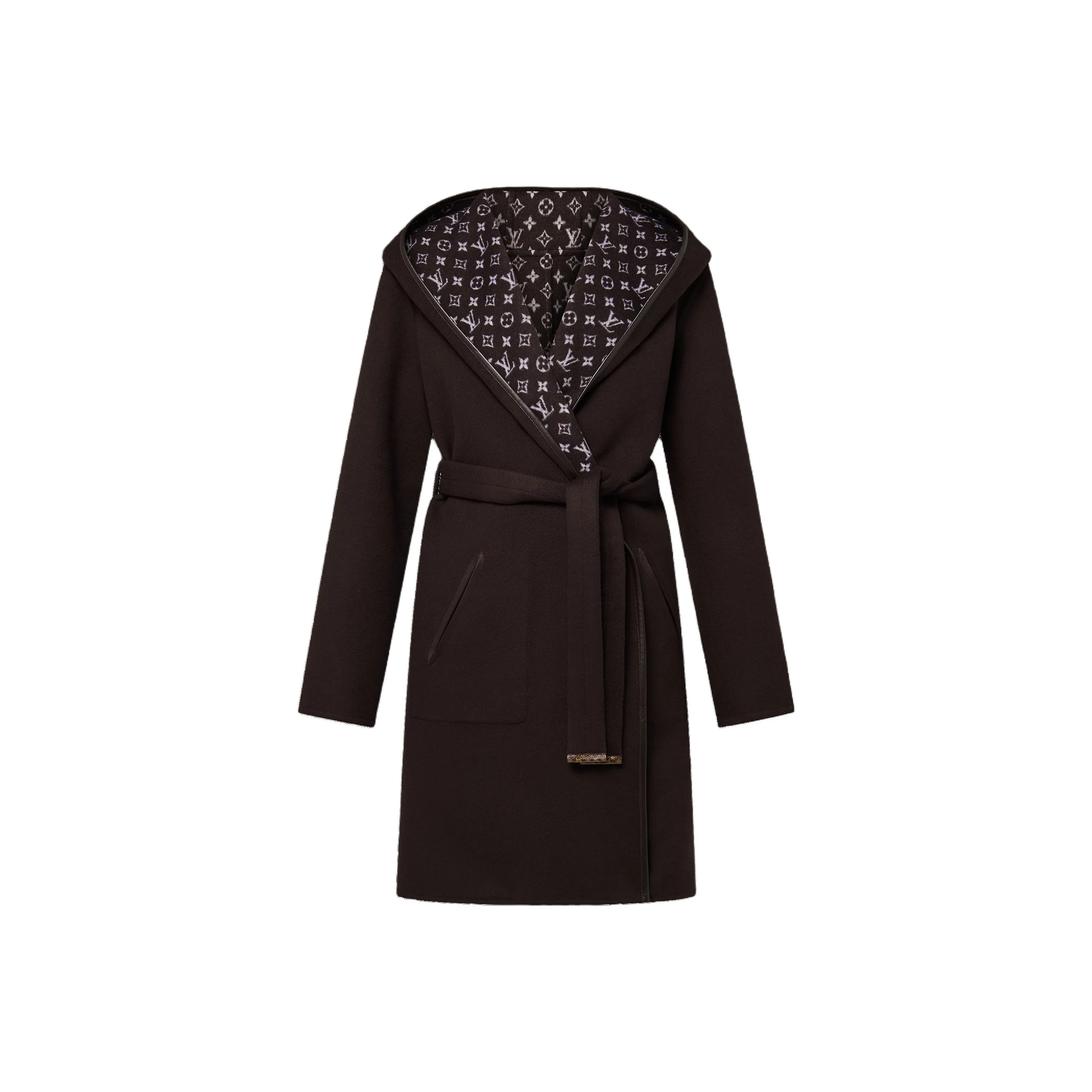 Lv Reversible Signature Hooded Wrap Coat