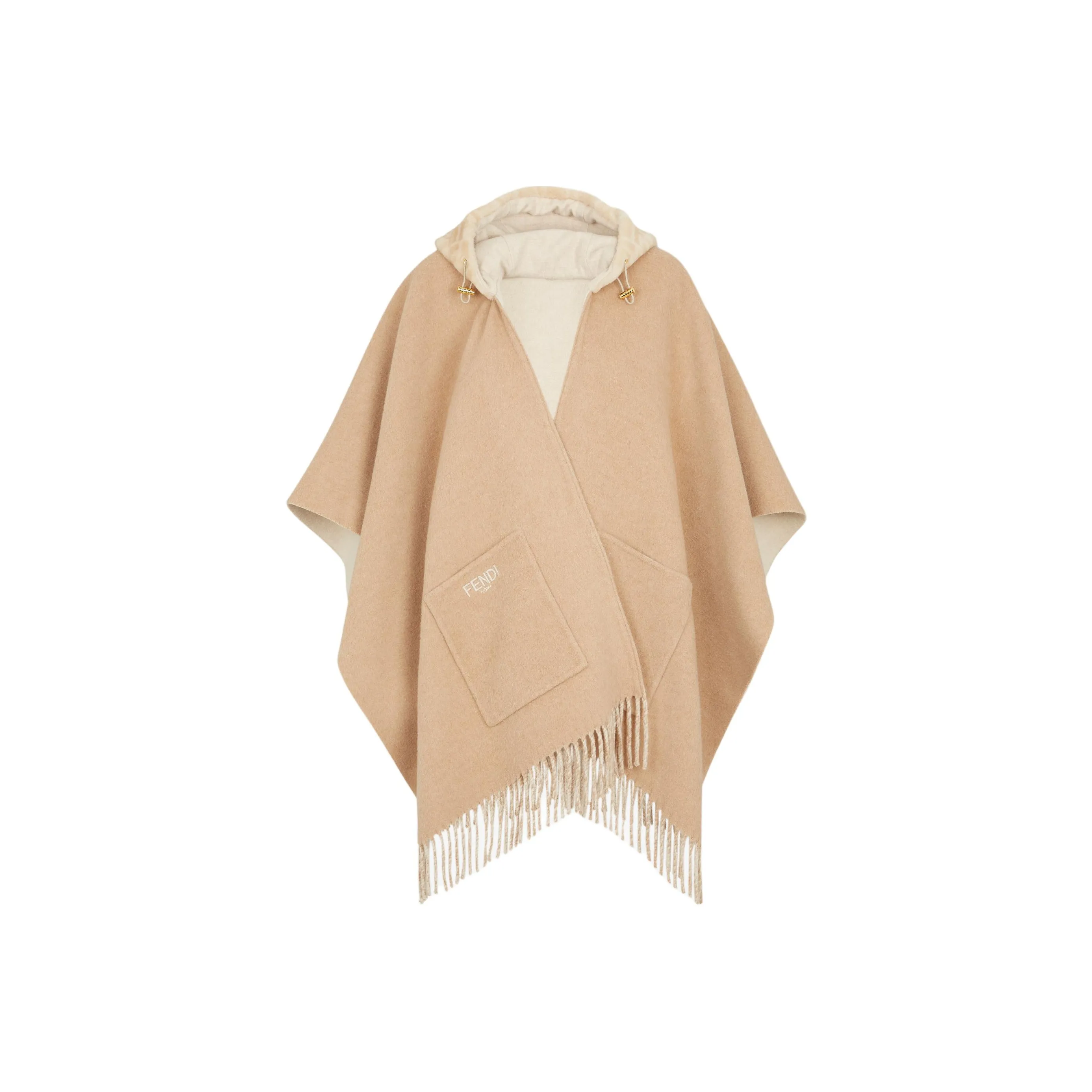 FENDI Logo Embroidered Fringed Edge Poncho