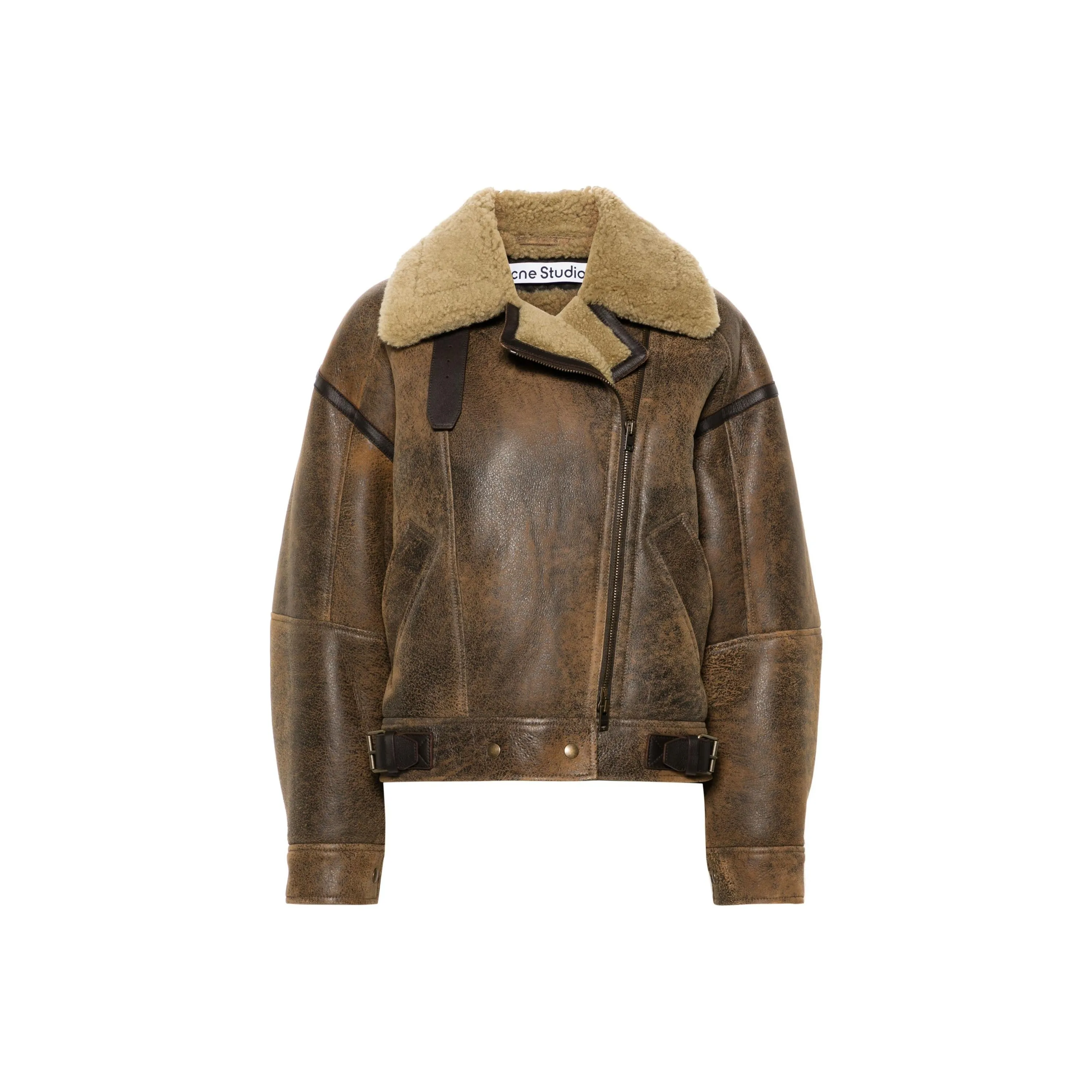 Acne Studios Leather Shearling Jacket 'Brown'