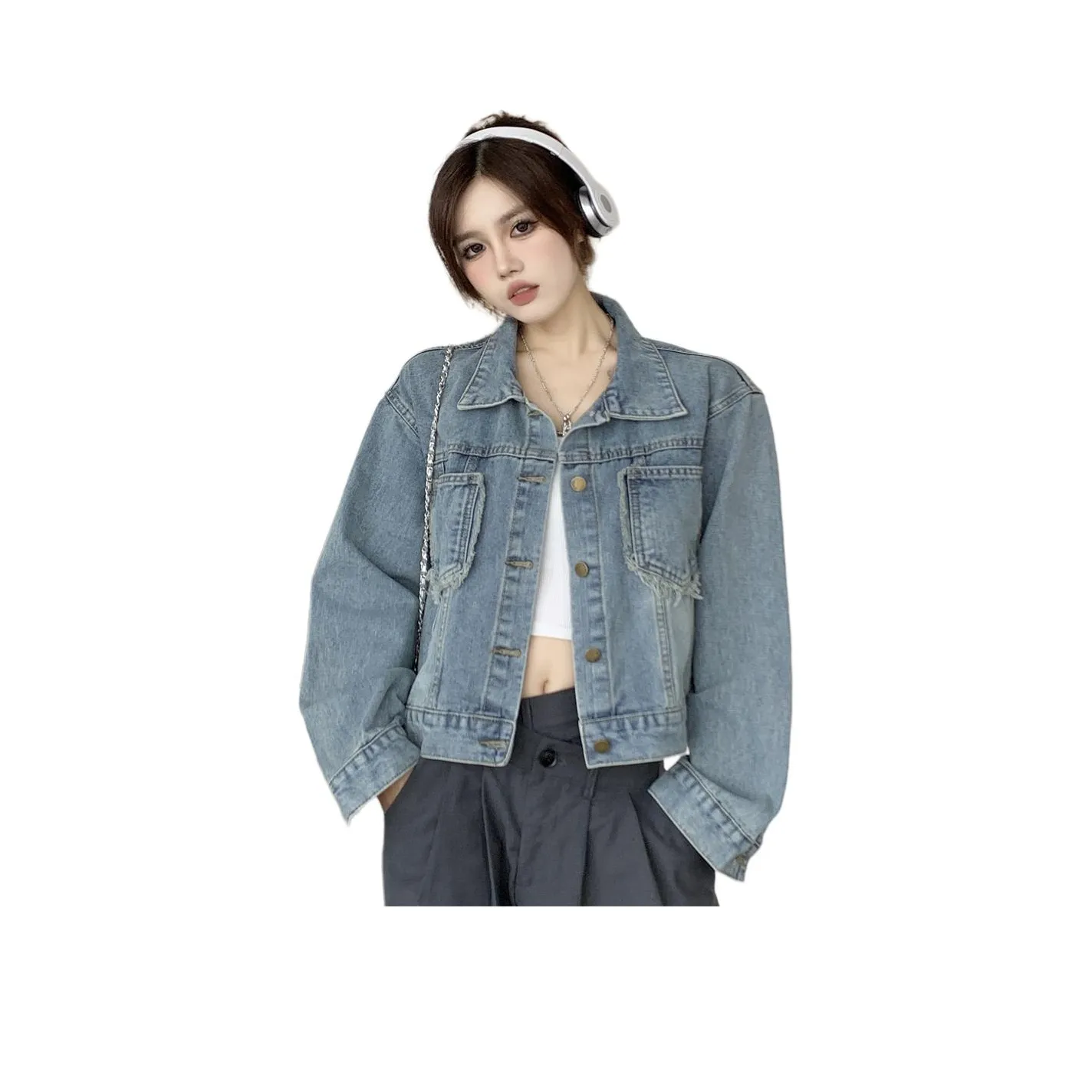 Flowers in water Denim Jacket Women's Image Color