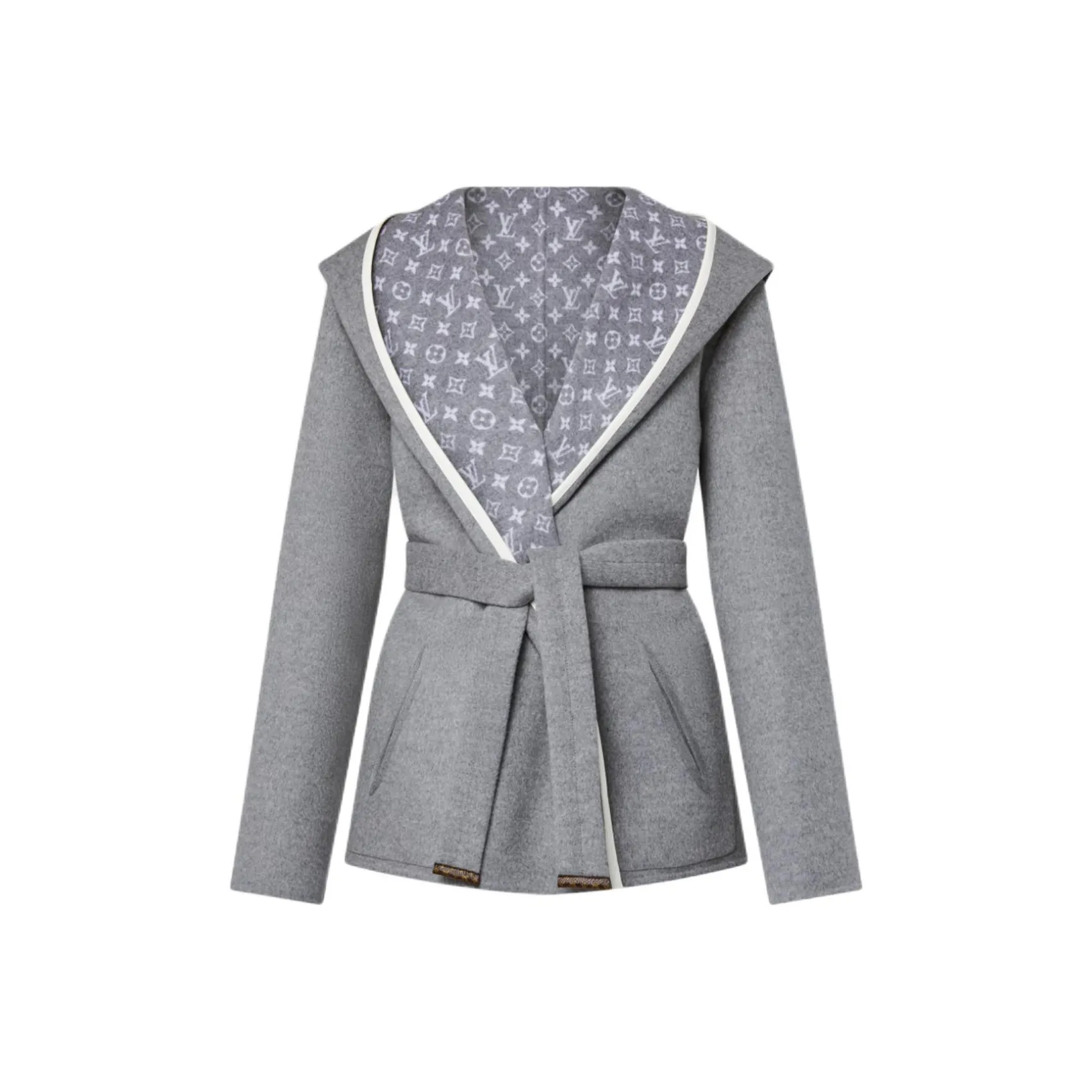 Lv Reversible Signature Short Hooded Wrap Coat