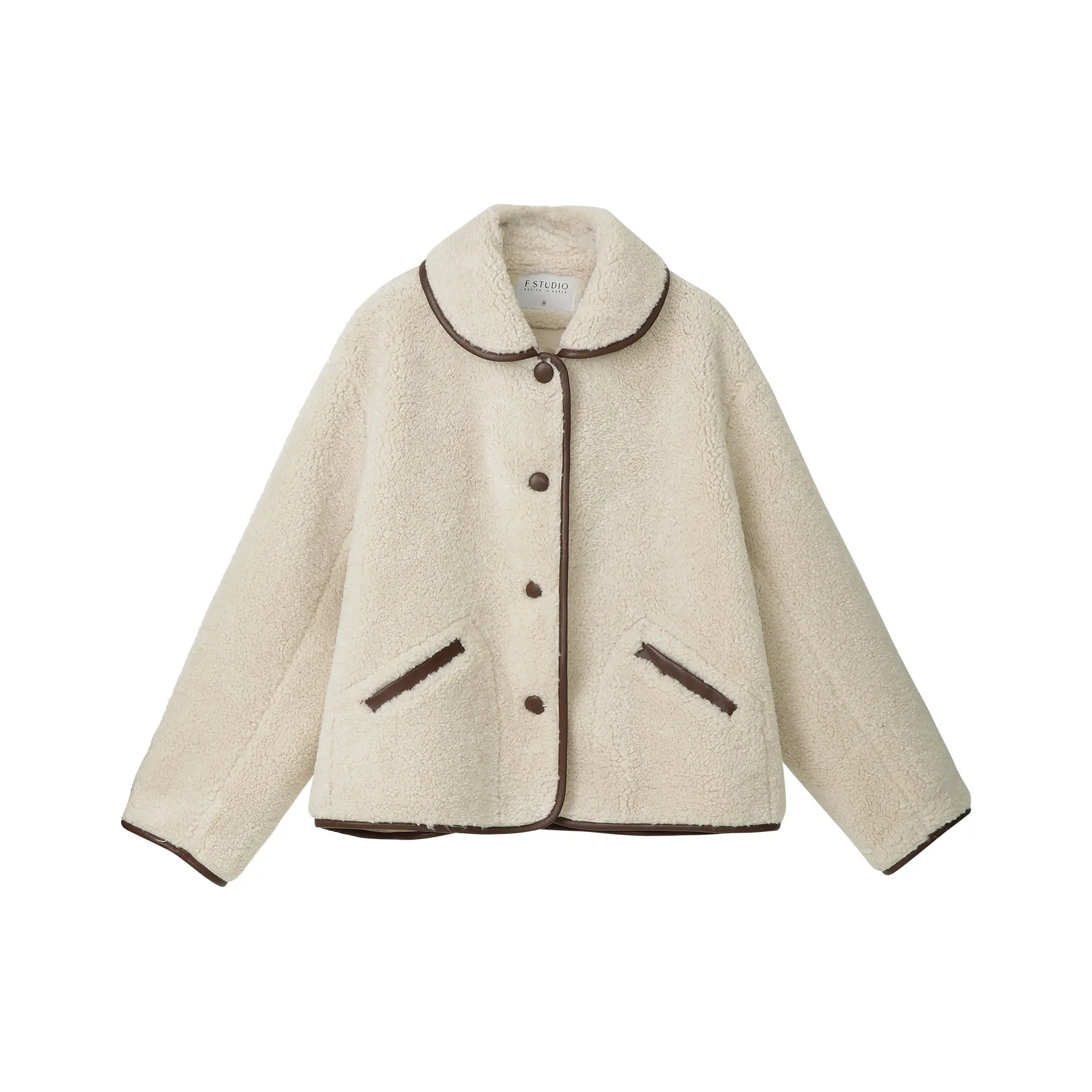 Fstudio Fall And Winter Petite Cropped Lambswool Coat Top Women
s Apricot