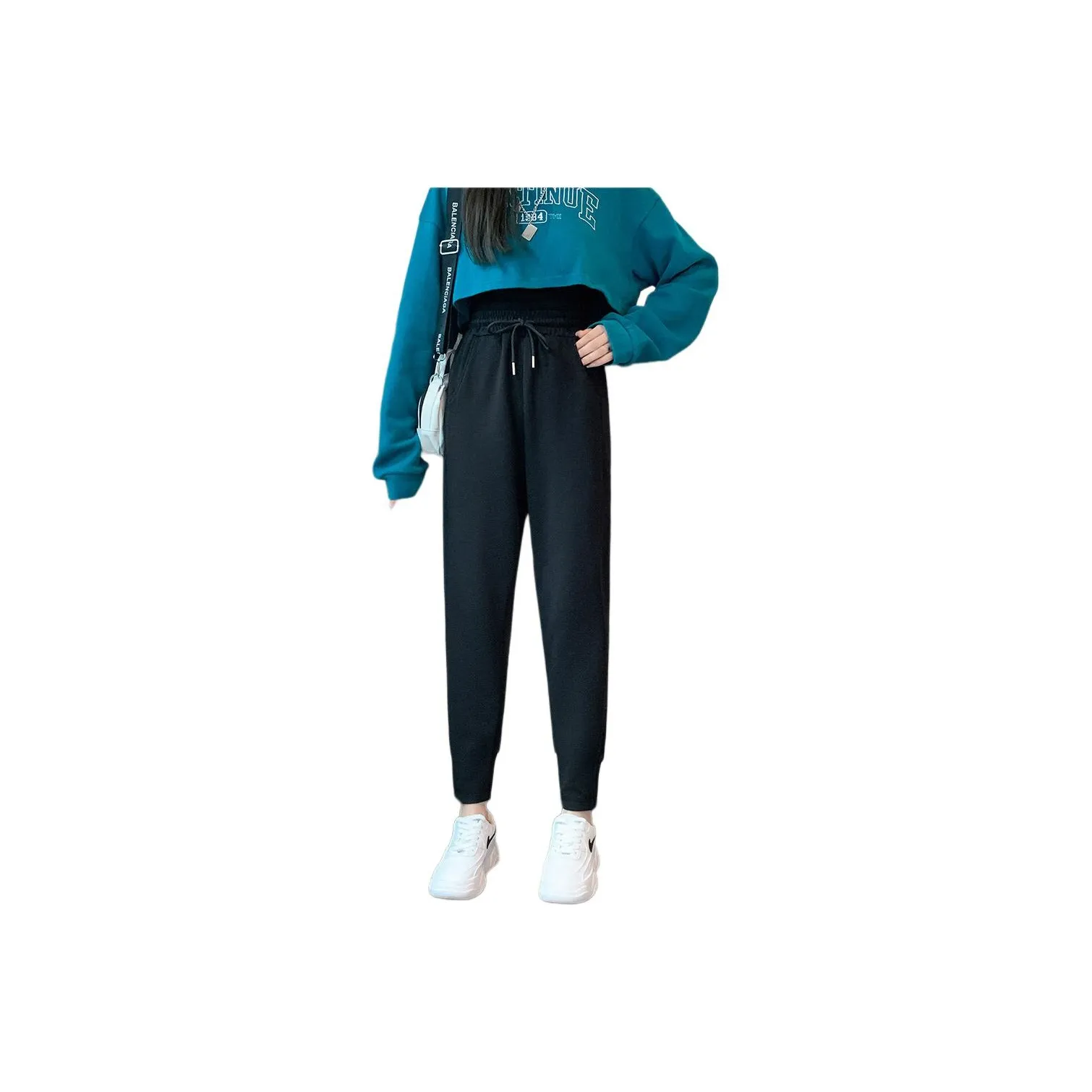 Muzi Casual Pants Women's Black Ankle-Length Pants