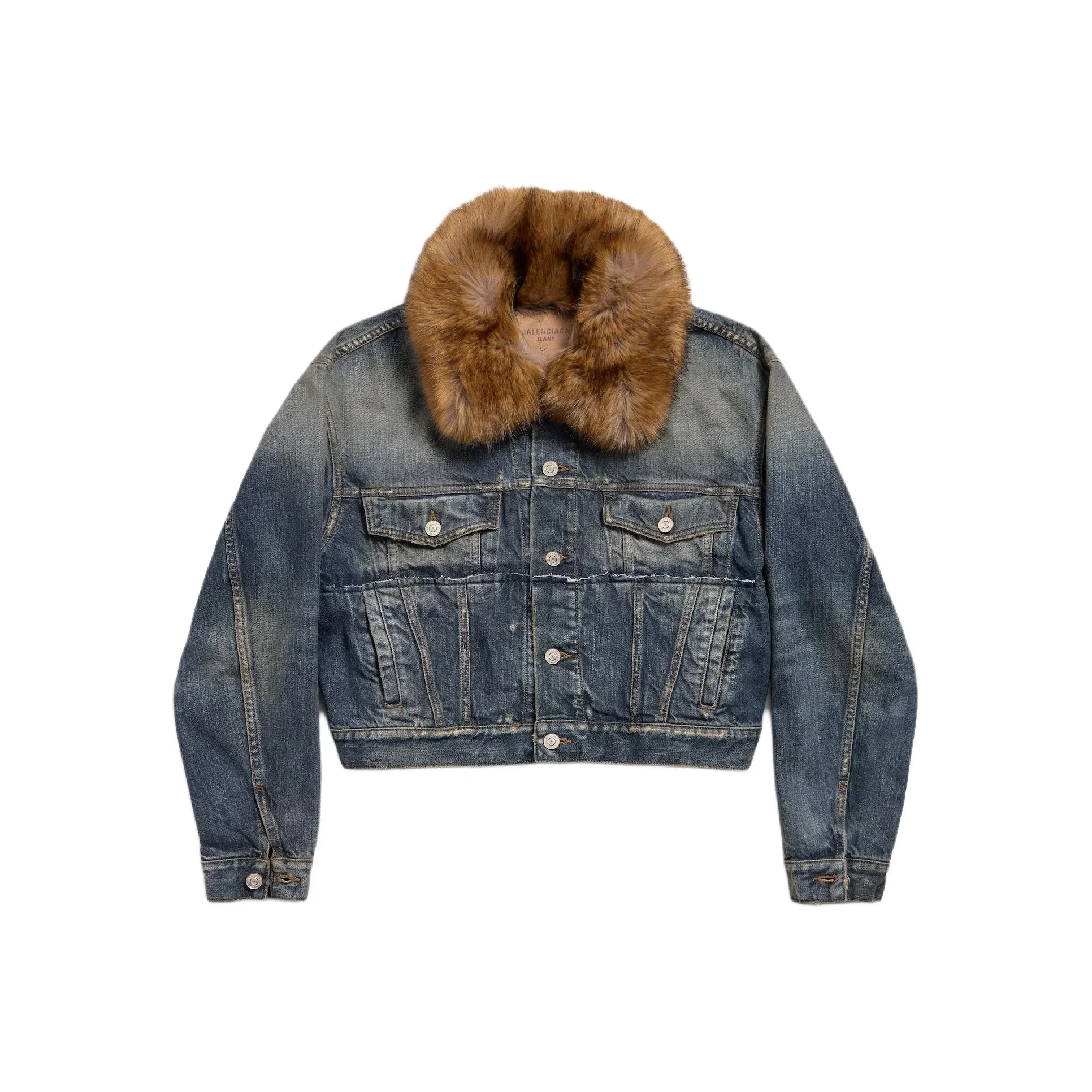 Balenciaga Faux fur Collar Denim Jacket