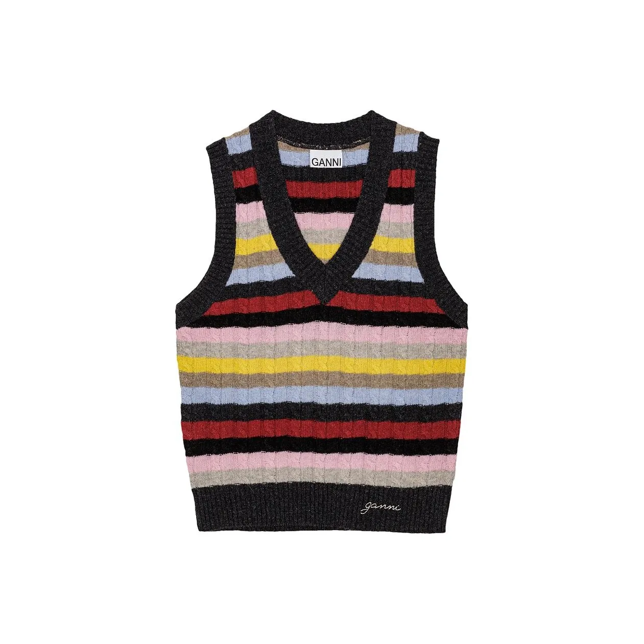 GANNI Striped V Neck Knitted Vest