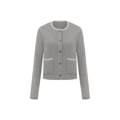 PUNLIEN [CHANEL Inspired Флис] Рассвет Серый Женские Бархатные Куртки