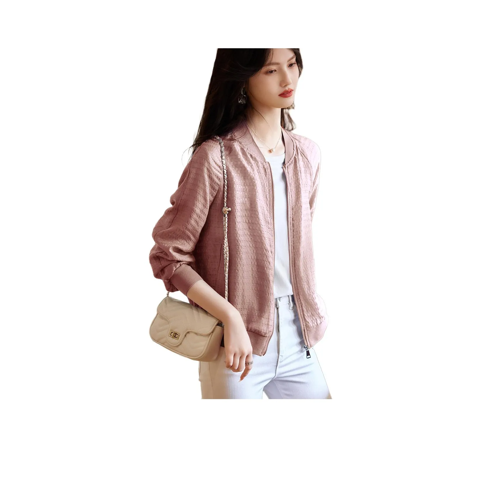 XWI Бейсбольная куртка Женская Кожа Розовая