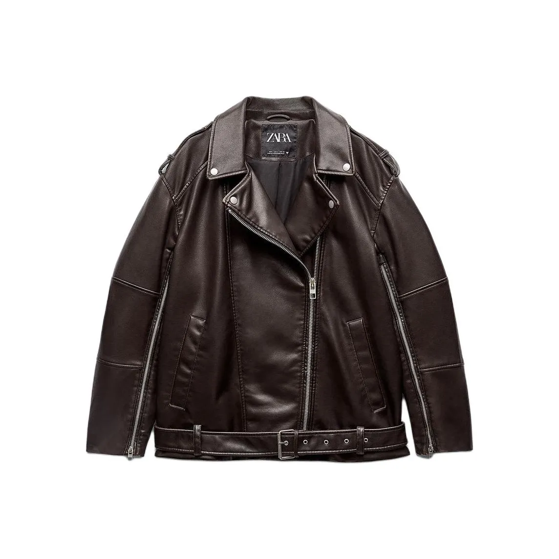 ZARA Trf Leather Jacket Women's Dark Brown