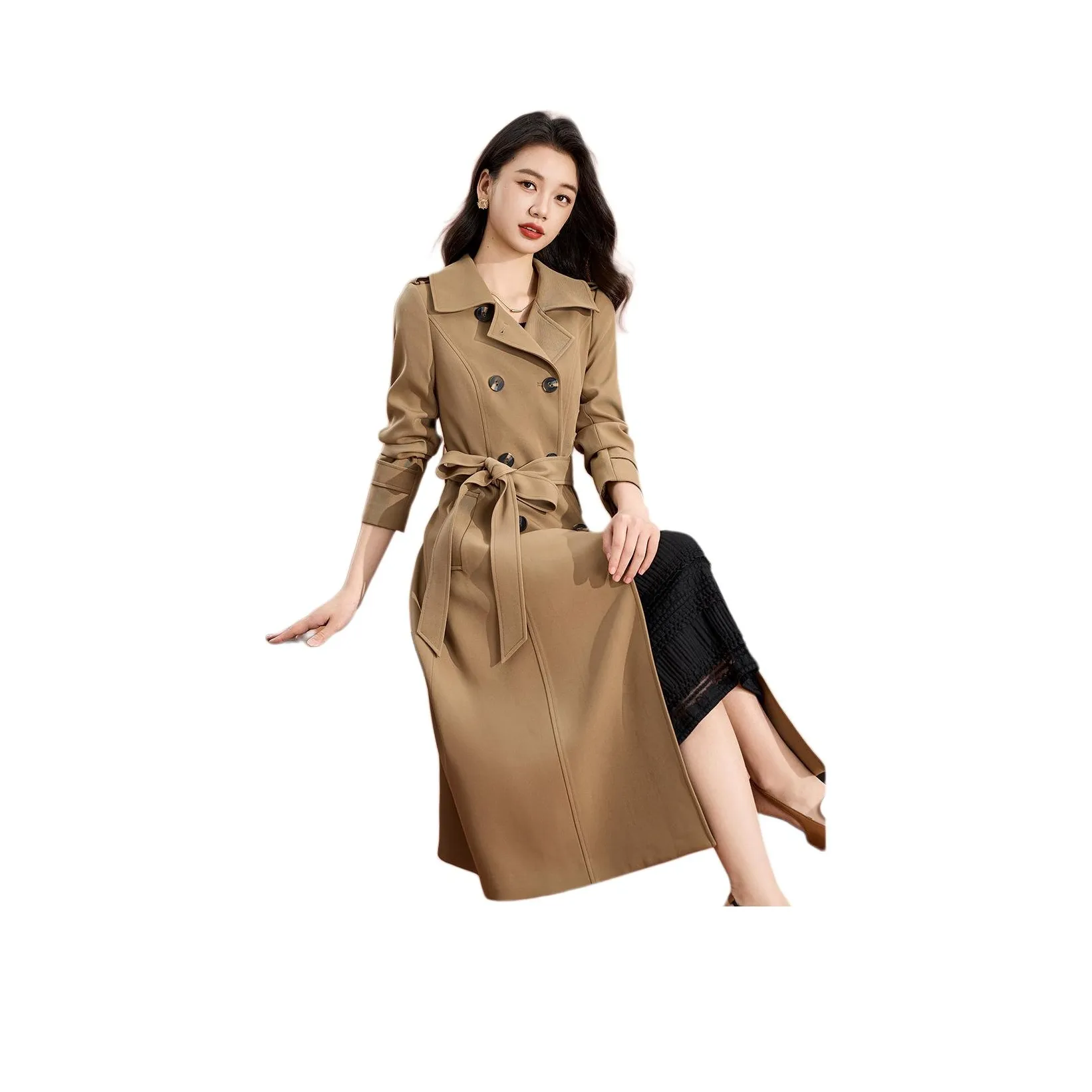 Mylan Spring Autumn Trenchcoat с утяжкой на талии женский хаки