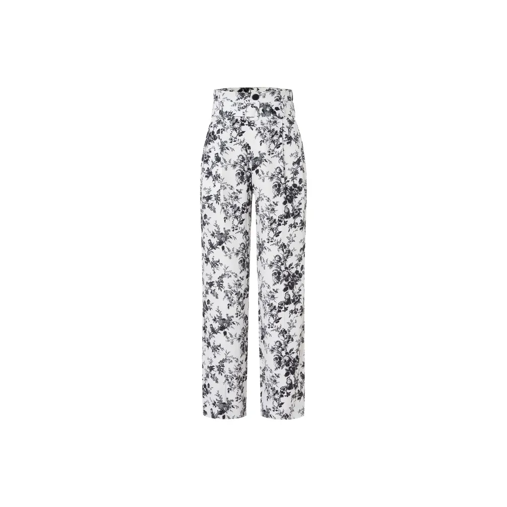 MO&CO Casual Pants Women's White With Black Floral