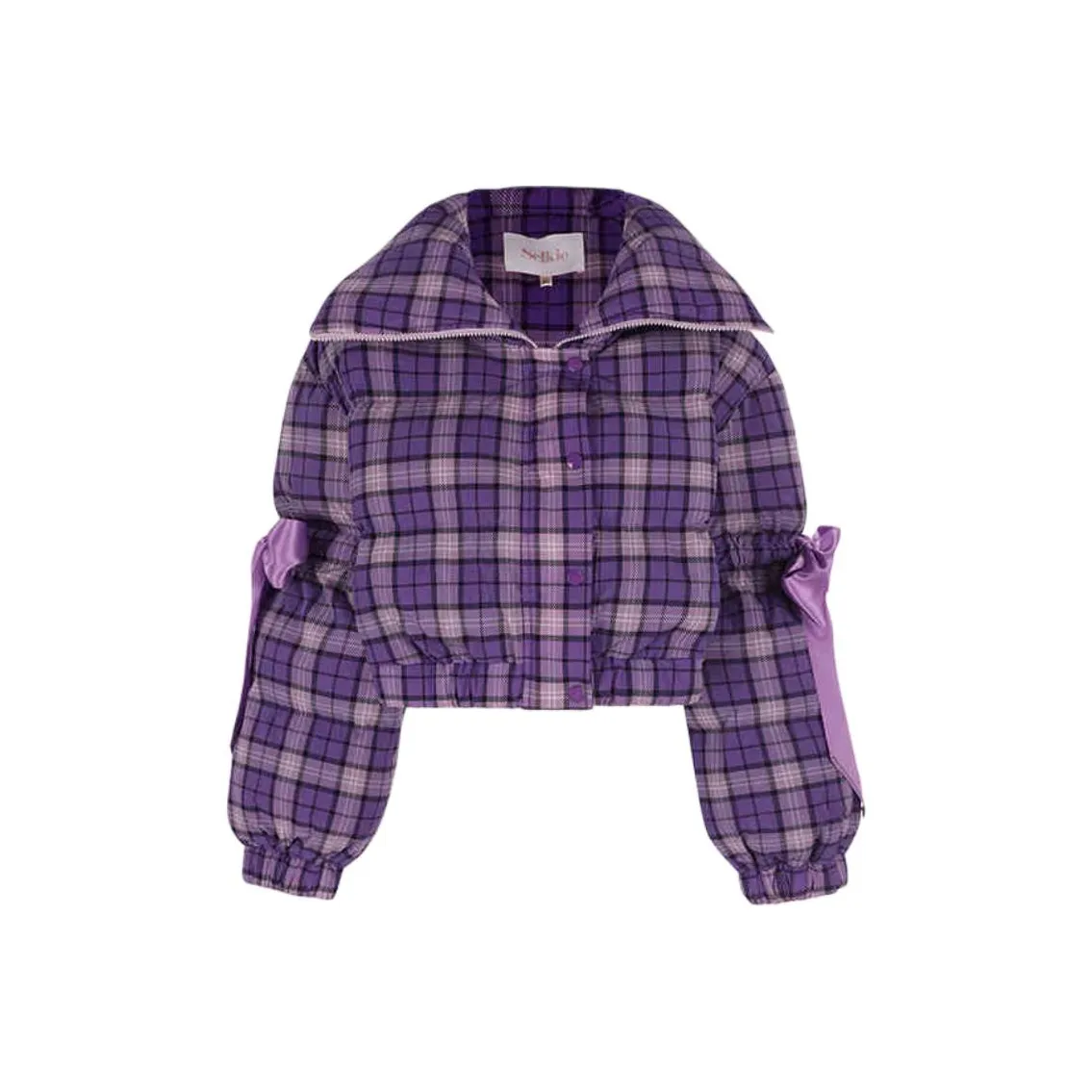 Selkie Collection FW24 Puffer Jacket Women's Purple Preppy Style Plaid Print