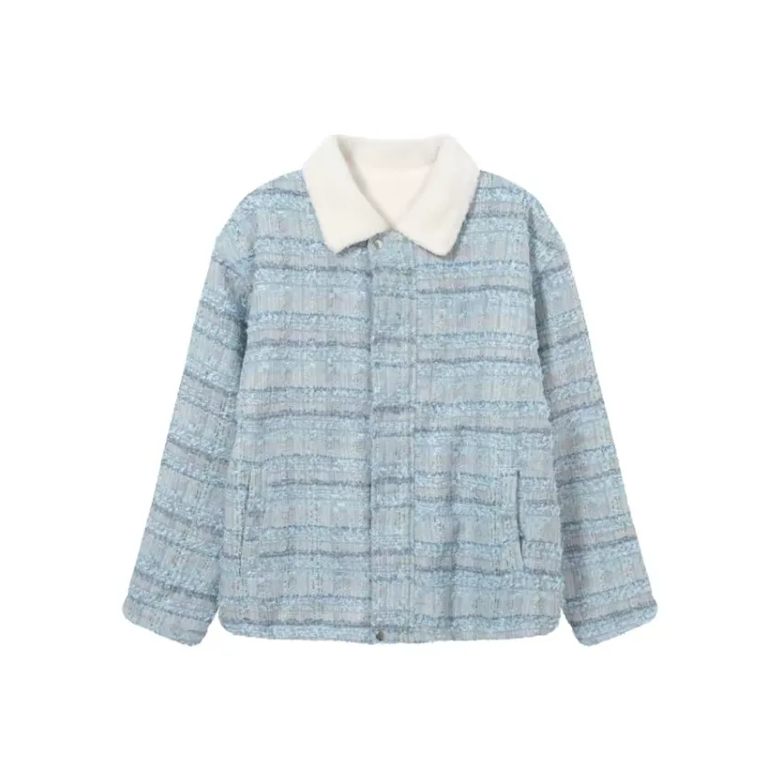 PAIN OR PLEASURE Loose Fit Trendy Thickened And Fleece Lined Sherpa Cropped Coat Women's Blue