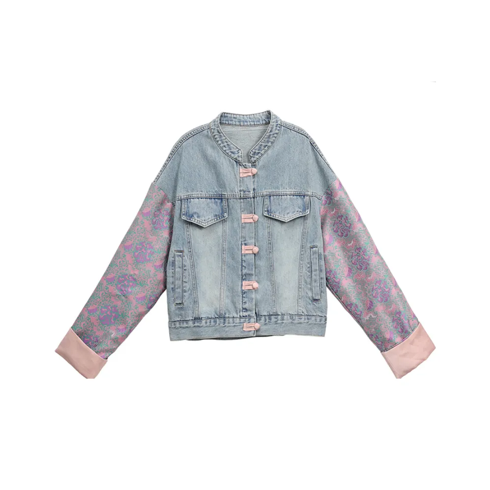 XIAOJUCHUANLI Denim Jacket Women's Pink