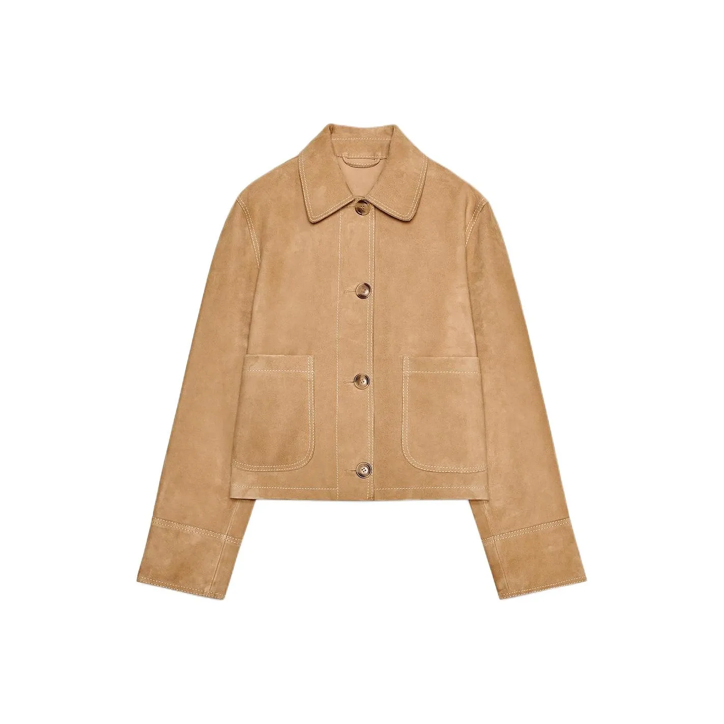 ZARA ZW Series Leather Jacket Women's Tan