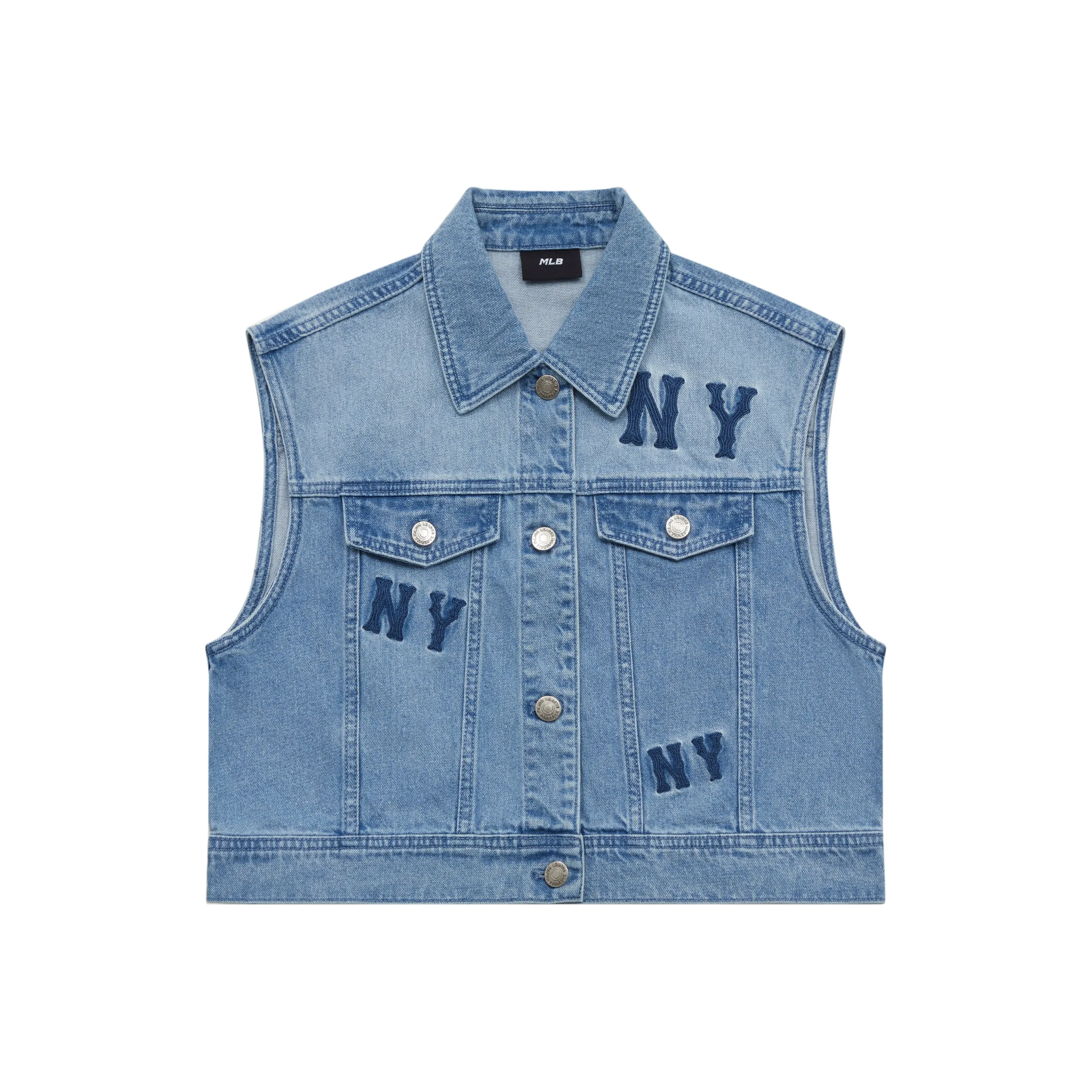 Mlb Base Logo New York Yankees SS25 Denim Vest Women's Light Blue Mlb Base Logo Нью-Йорк Янкис SS25 Джинсовый жилет Женский Светло-синий