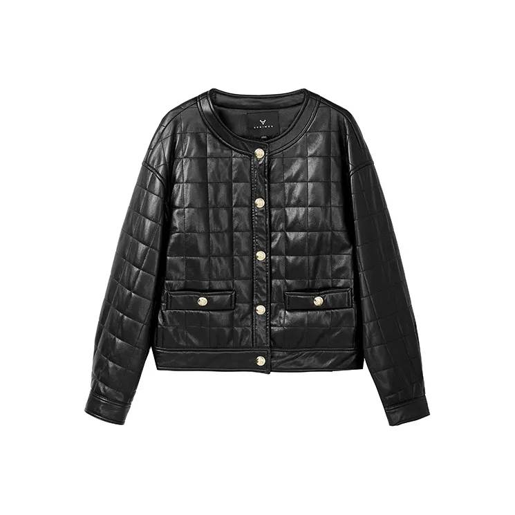 Yu Qianwen Кожа Куртка Женская Черная