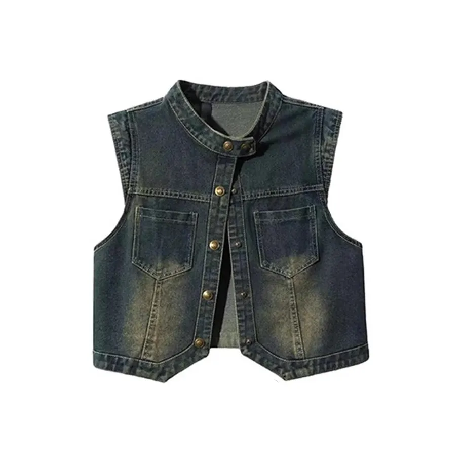 CDAYU Жилет Женские Винтажный Синий