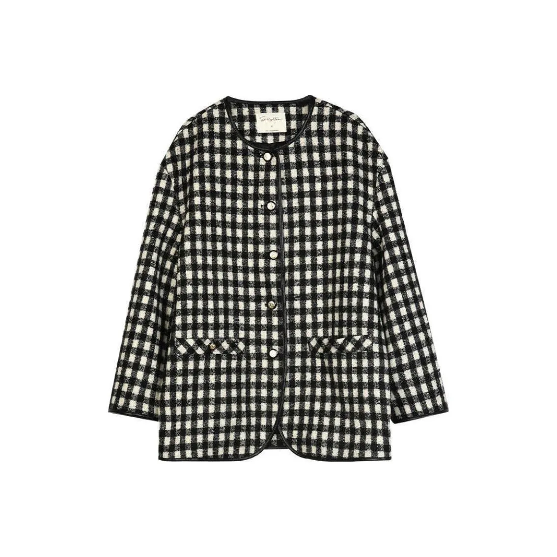 SOLIGHTER Velvet feel Coat Women's Black White Plaid