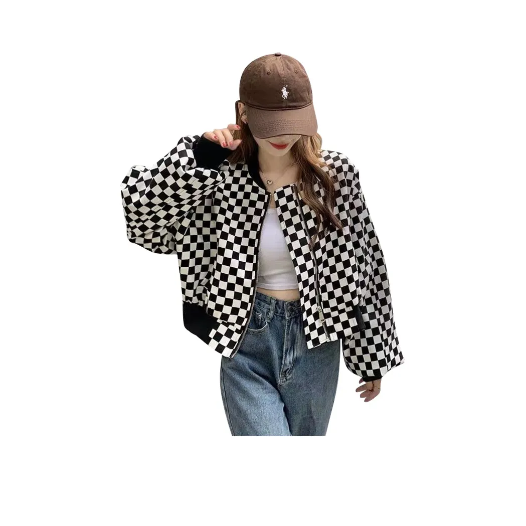 La Chapelle Бейсбольная куртка Женская Черный Белый Клетка