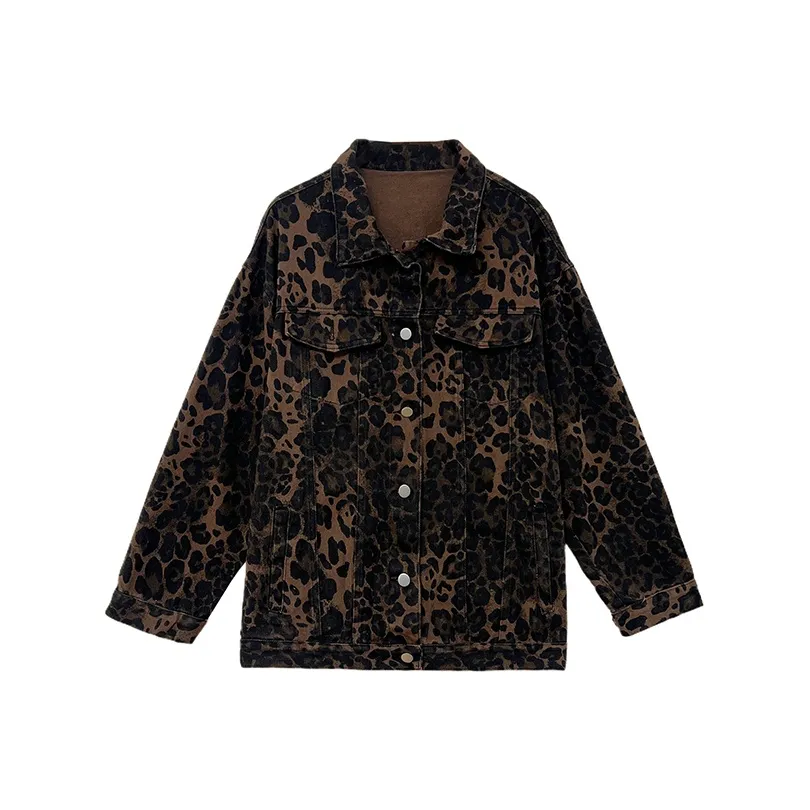 Icicofficial Denim Jacket Women's Leopard Print Denim Outfit