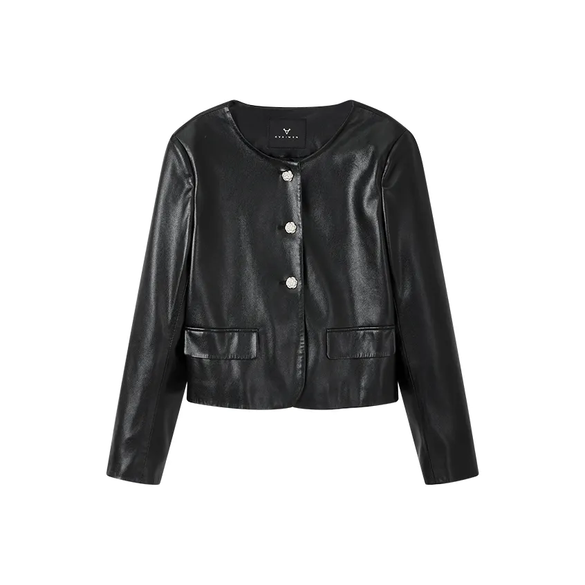Yu Qianwen Leather Jacket Women's Black