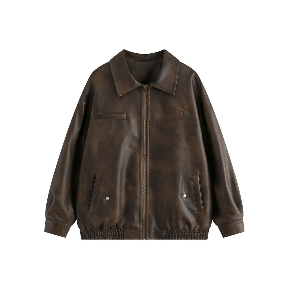 ZXZA Leather Jacket Women's Vintage Brown