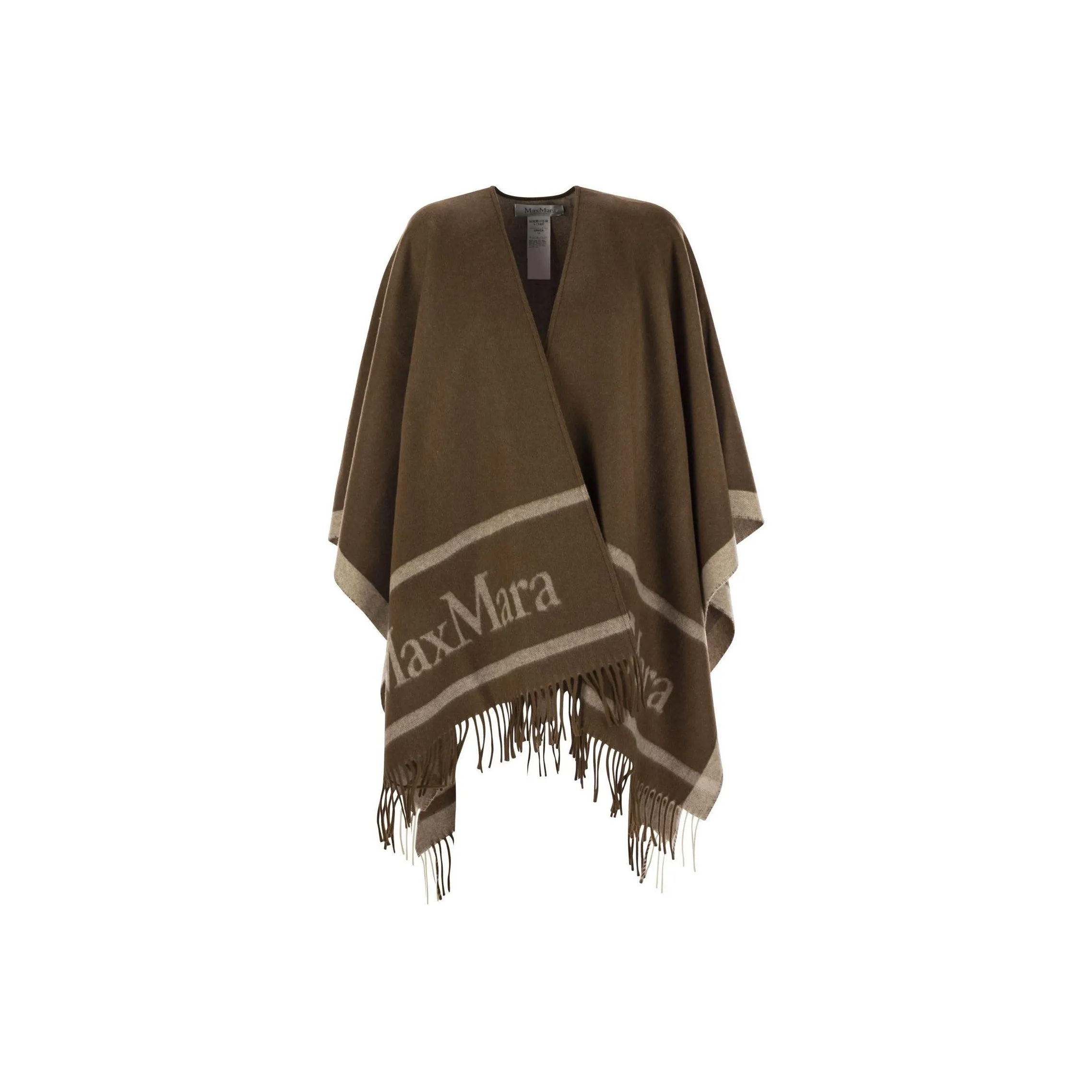 Max Mara Hilde Logo Detailed Fringed Cape