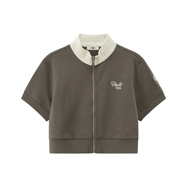 CHUU Укороченное пальто женское серый цвет с зеленым горошком