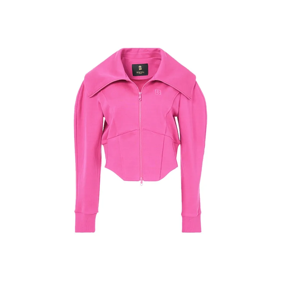 BESIONIA SS25 Cropped Coat Women's Rose Red