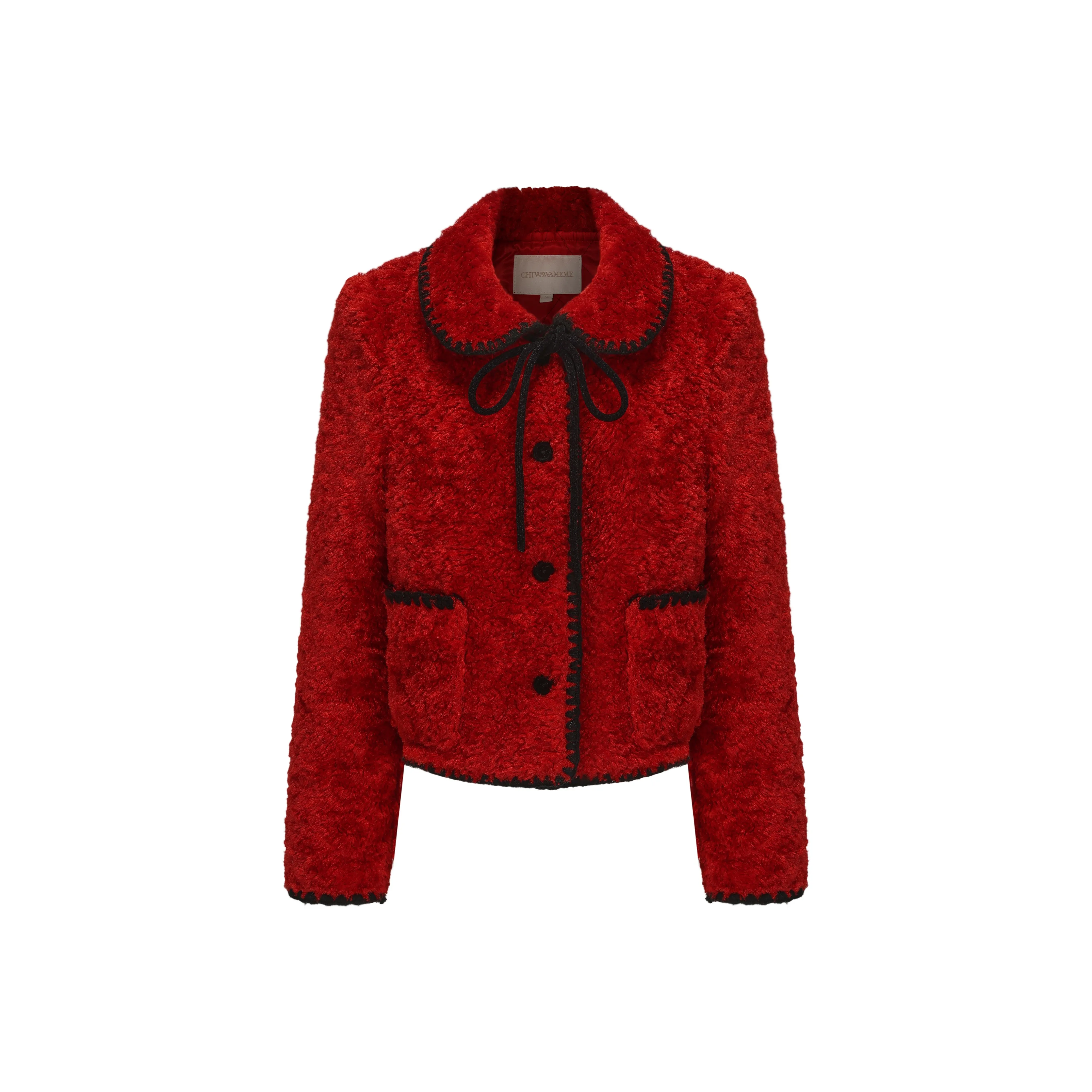 CHIWAWAMEME Вельвет Feel Куртка Женская Винтажный Красный