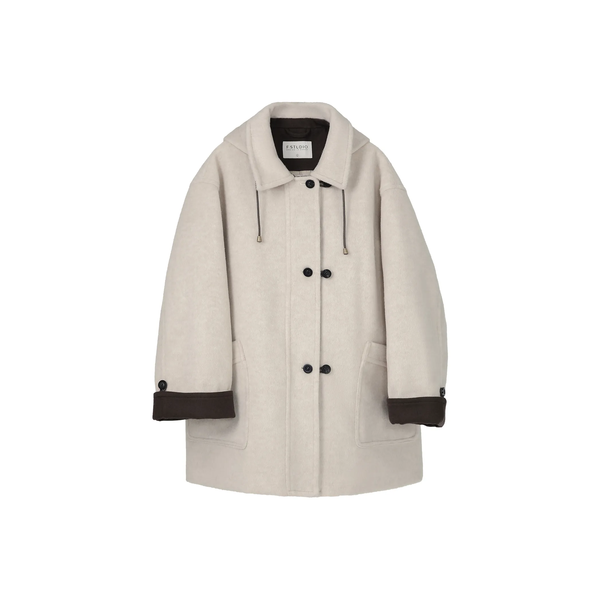 Fstudio Осень и зима Korean Элегантность Коммутирование MID Длина Шерсть Куртка Женские Абрикос