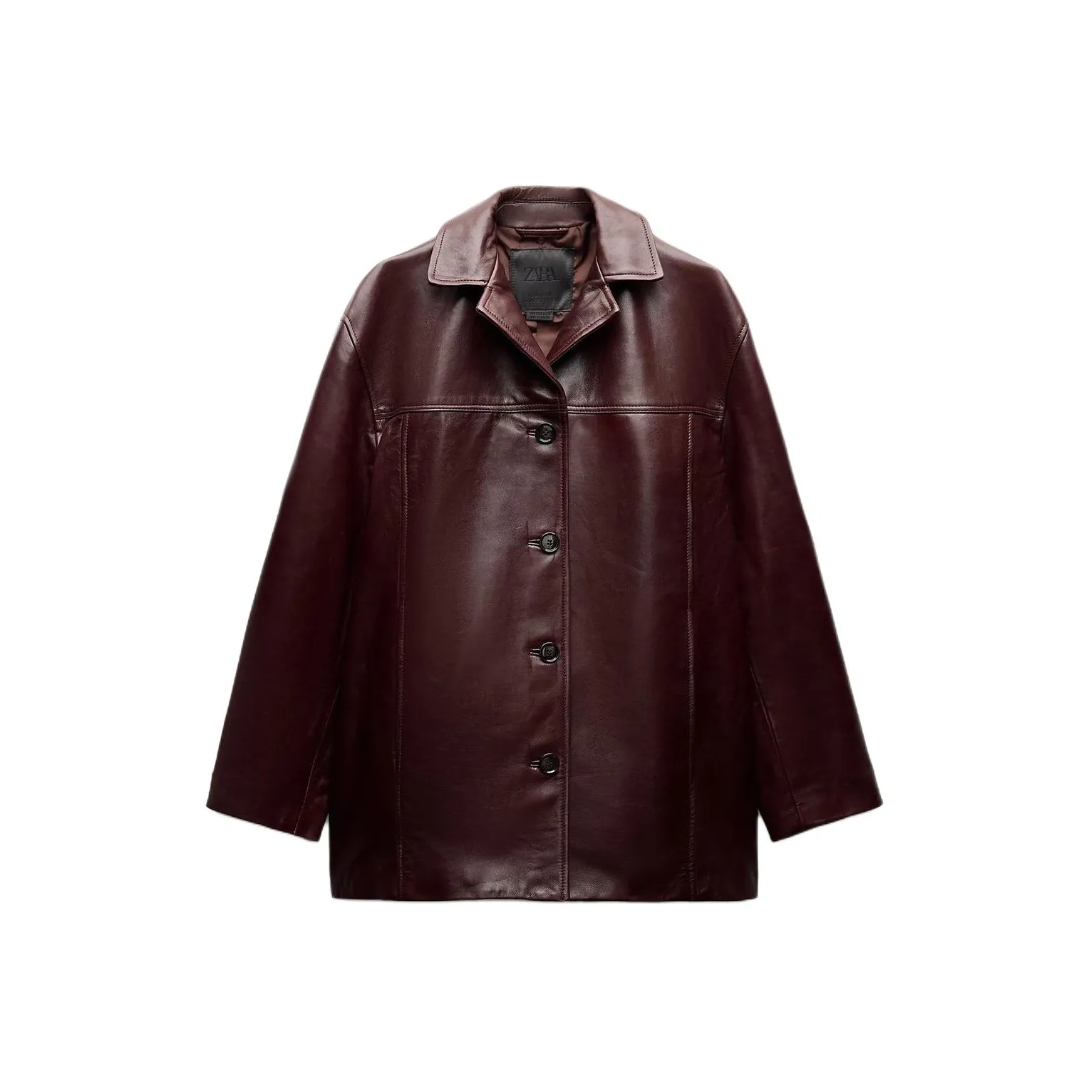 ZARA ZW Series Leather Jacket Women's Burgundy Red