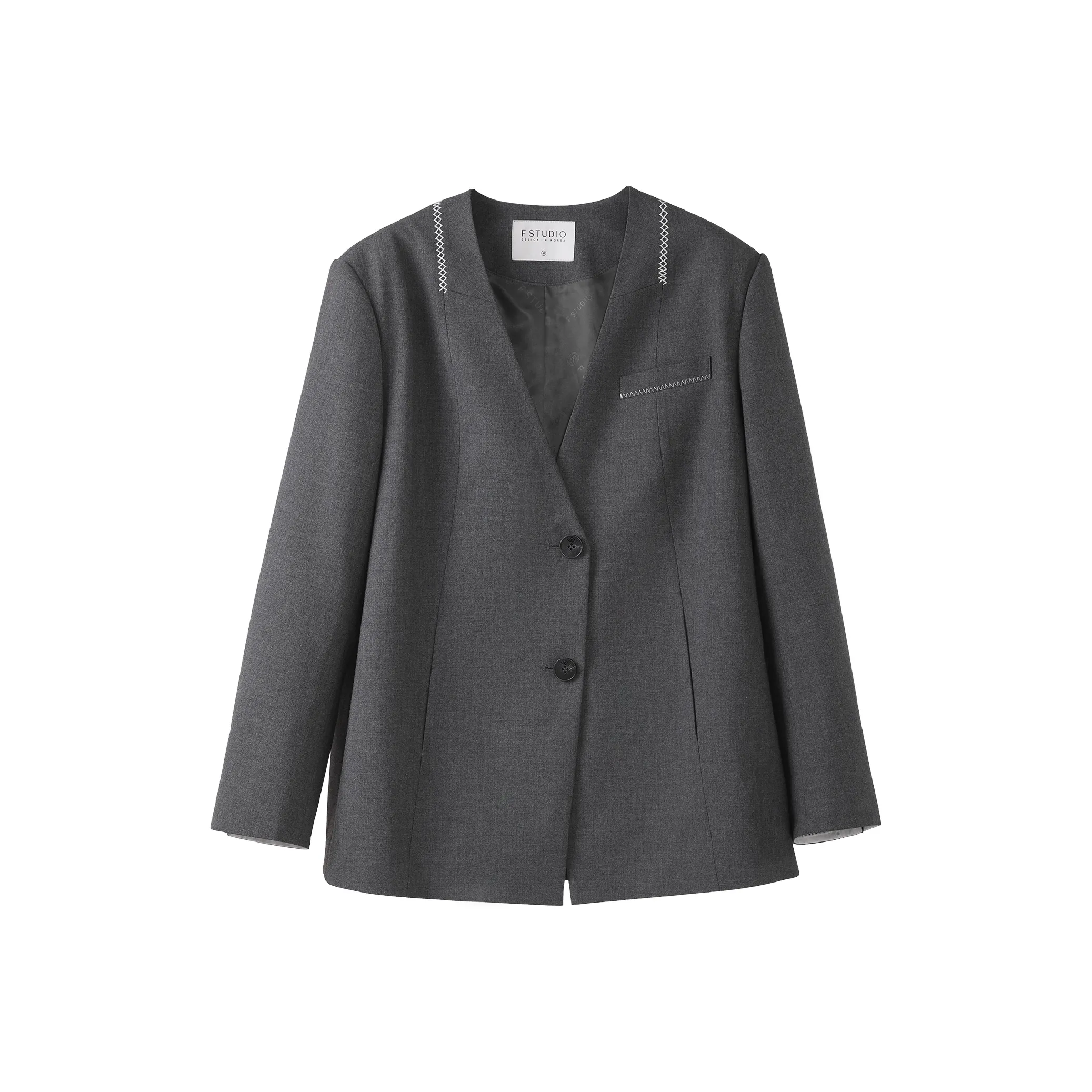 Fstudio Весна Корейский стиль V-образный вырез Элегантность Слитная Элегантность Пэчворк Бизнес-костюм Куртка Женская Серый