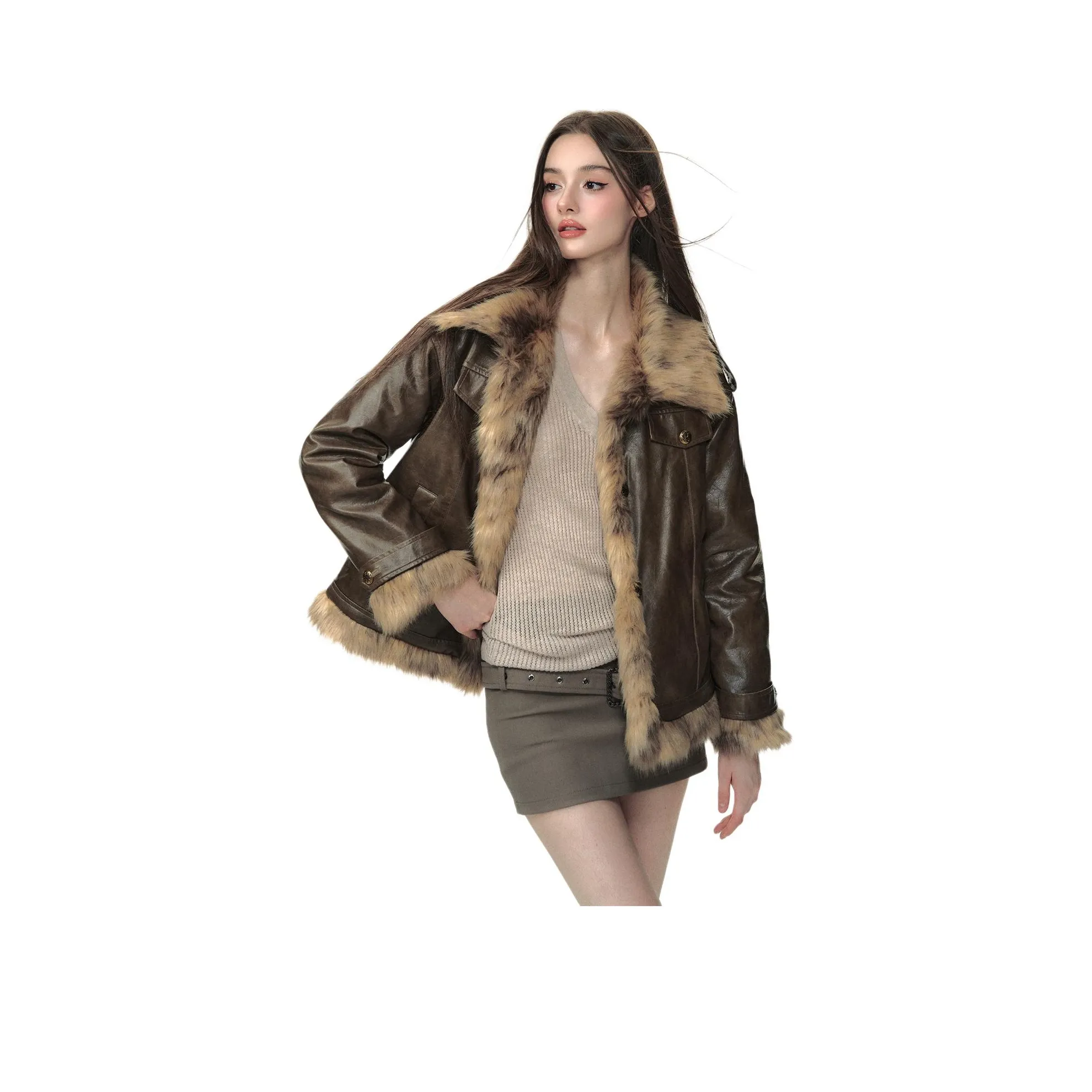 Li Zixian Velvet-feel Coat Women's Coffee