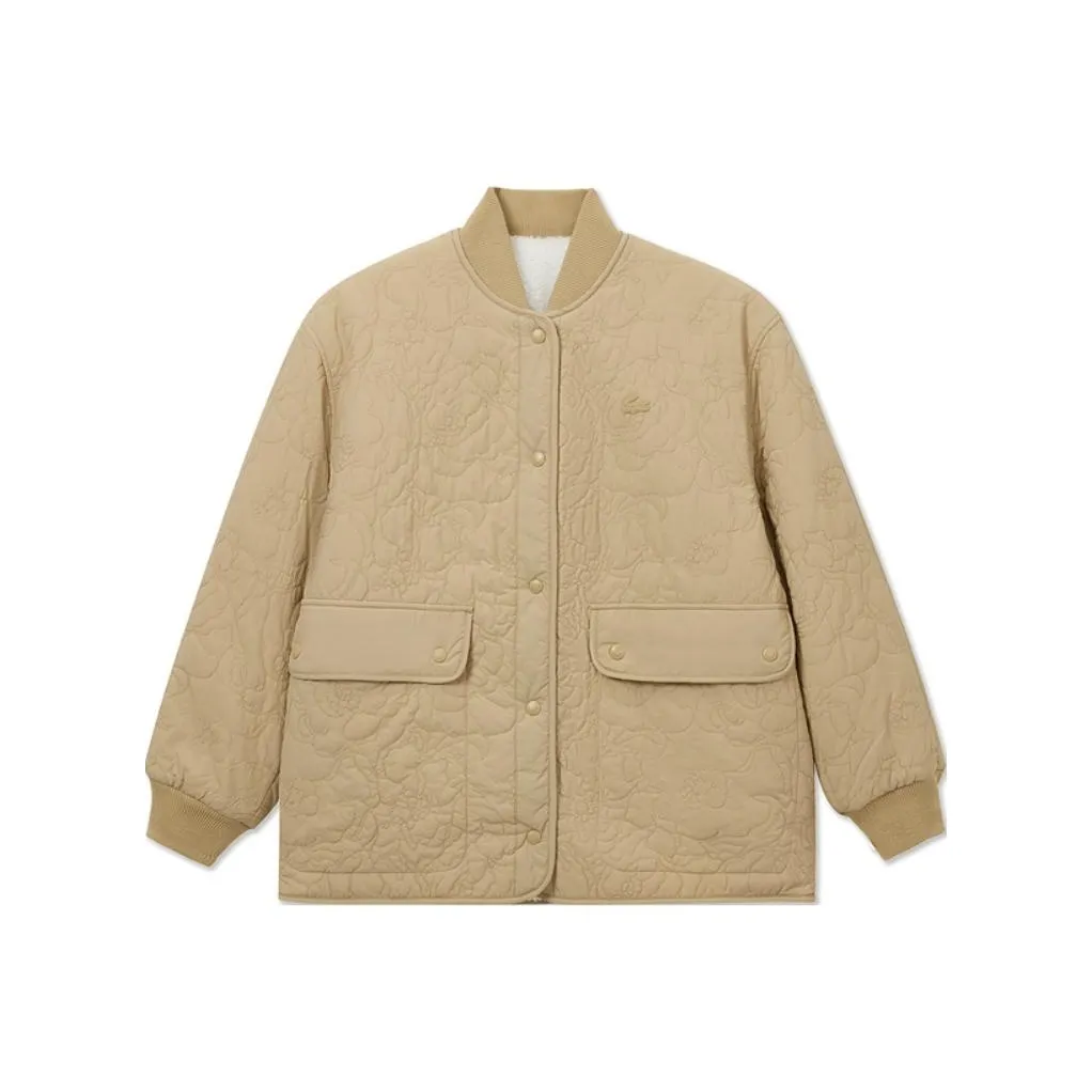 LACOSTE Хлопковый пуховик женский молочный кофейный