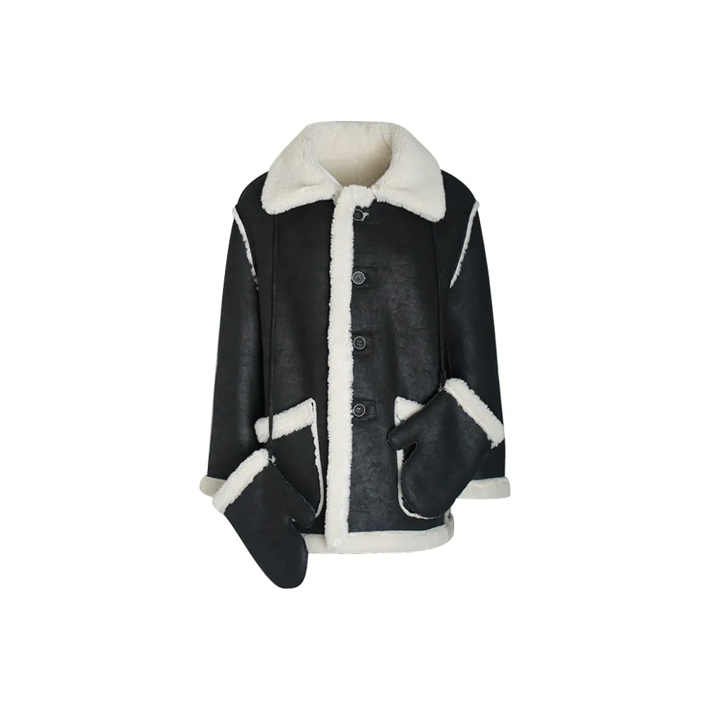 Little Pull Velvet-feel Coat Women's Flat Black Silver