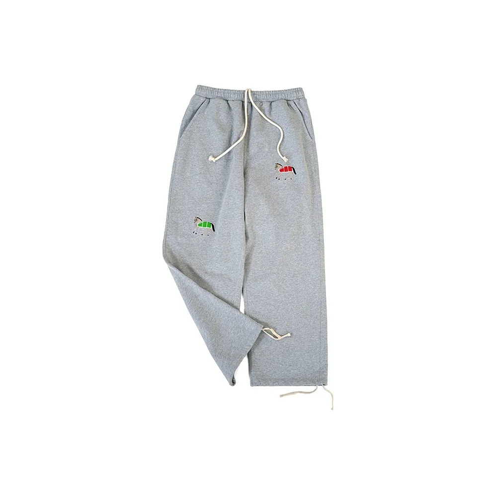 Ideeaideea Vintage Comfortable Embroidered Drawstring Loose Fit Sweatpants With Adjustable Hem Unisex Heather Gray