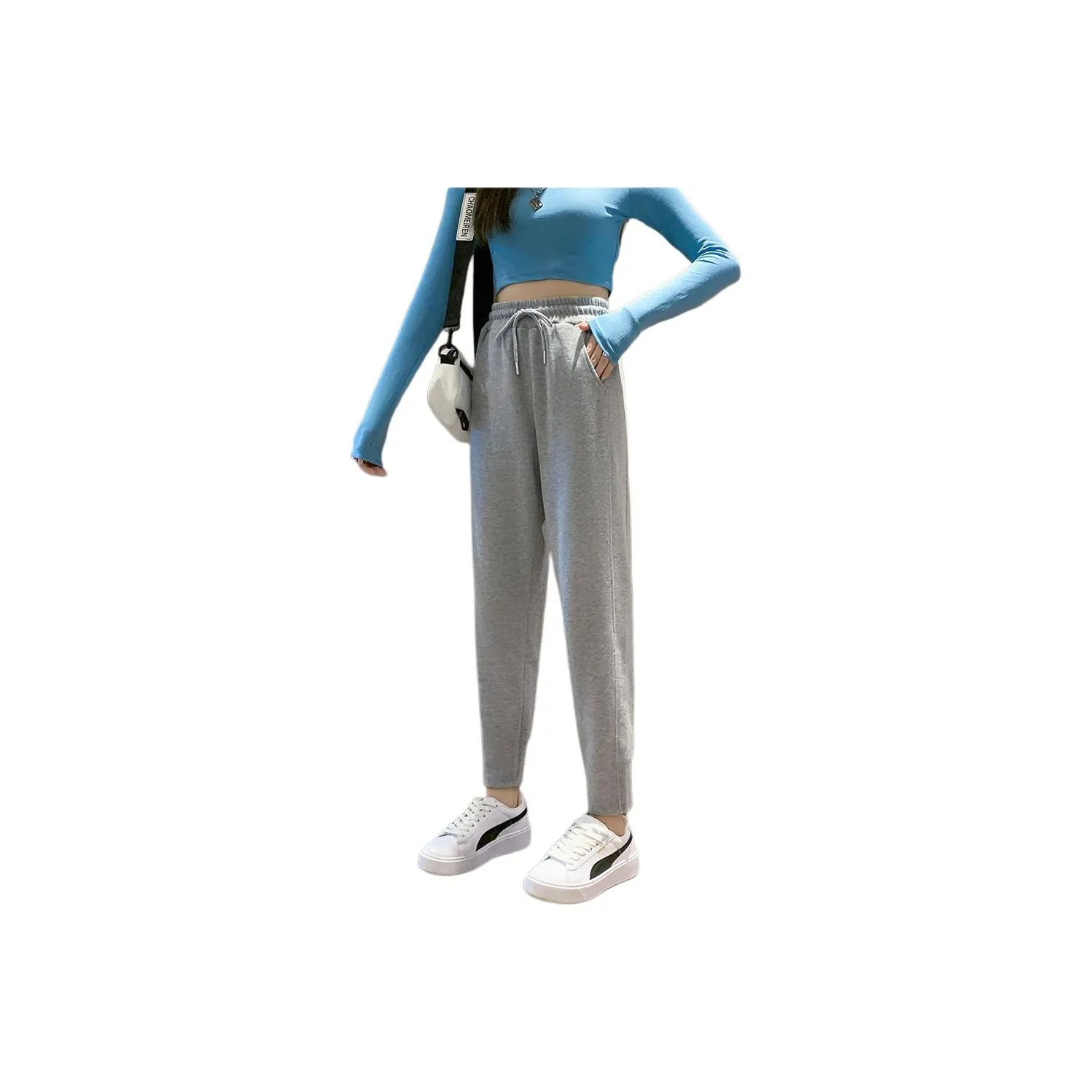Muzi Casual Pants Women's Light Gray Ankle-Length Pants
